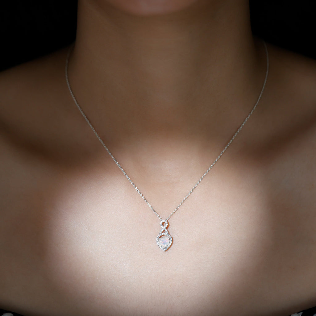 2 Carat Heart Shape Ethiopian Opal Infinity Pendant with Diamond