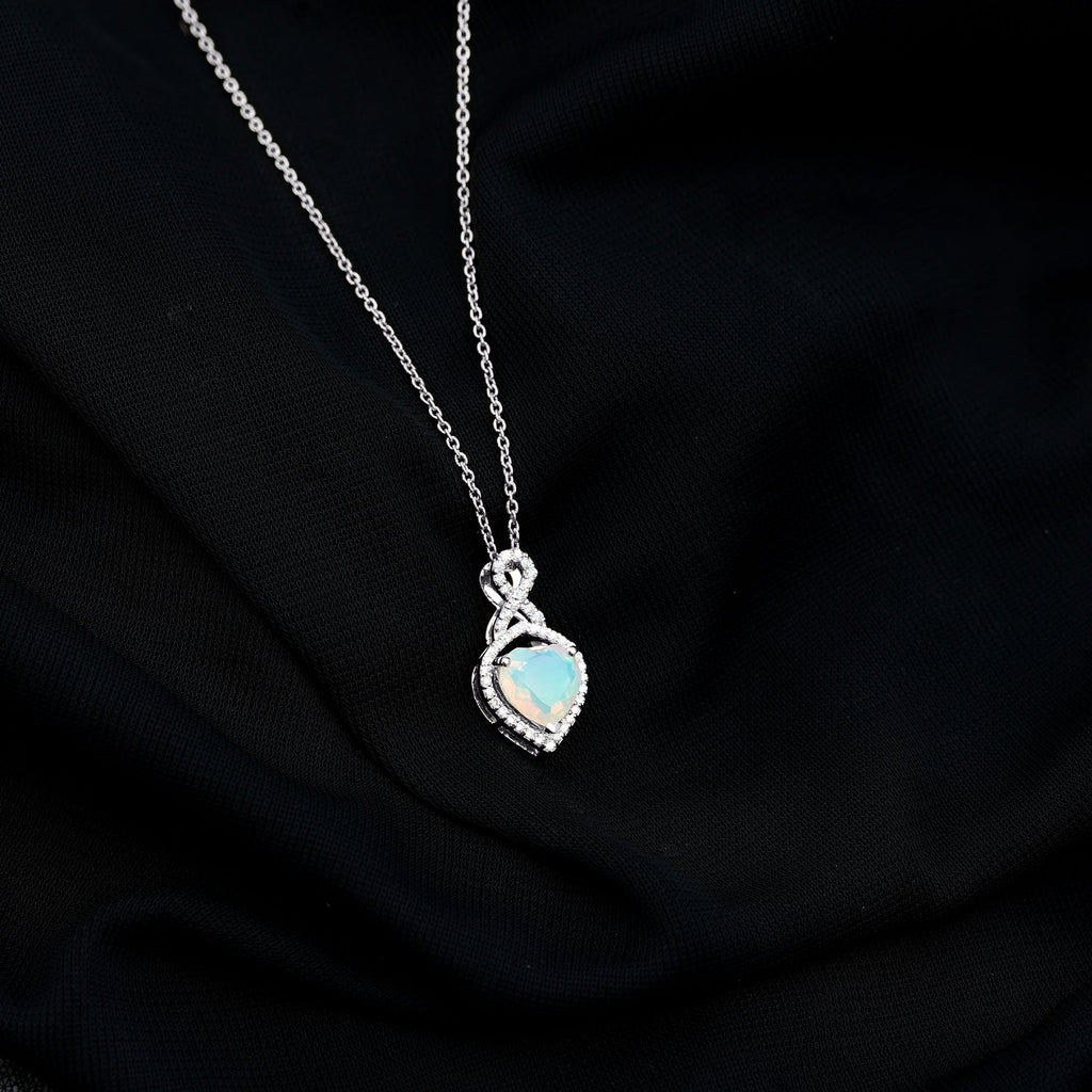 2 Carat Heart Shape Ethiopian Opal Infinity Pendant with Diamond