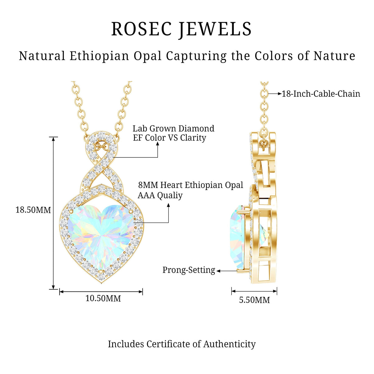 2 Carat Heart Shape Ethiopian Opal Infinity Pendant with Diamond