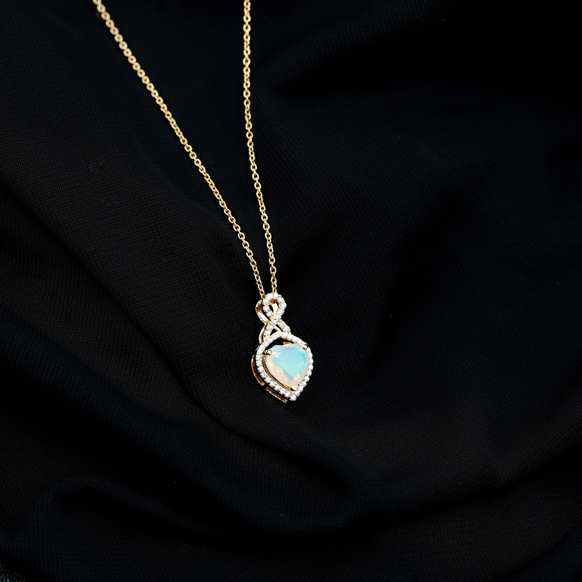 2 Carat Heart Shape Ethiopian Opal Infinity Pendant with Diamond