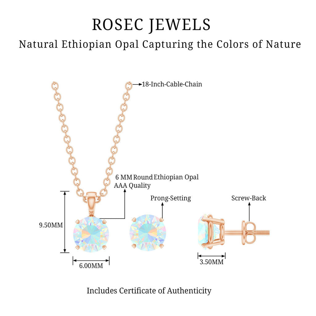 6MM Round Cut Ethiopian Opal Solitaire Jewelry Set