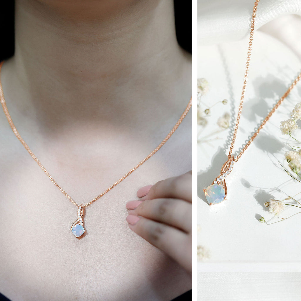 Ethiopian Opal Solitaire Infinity Necklace with Moissanite