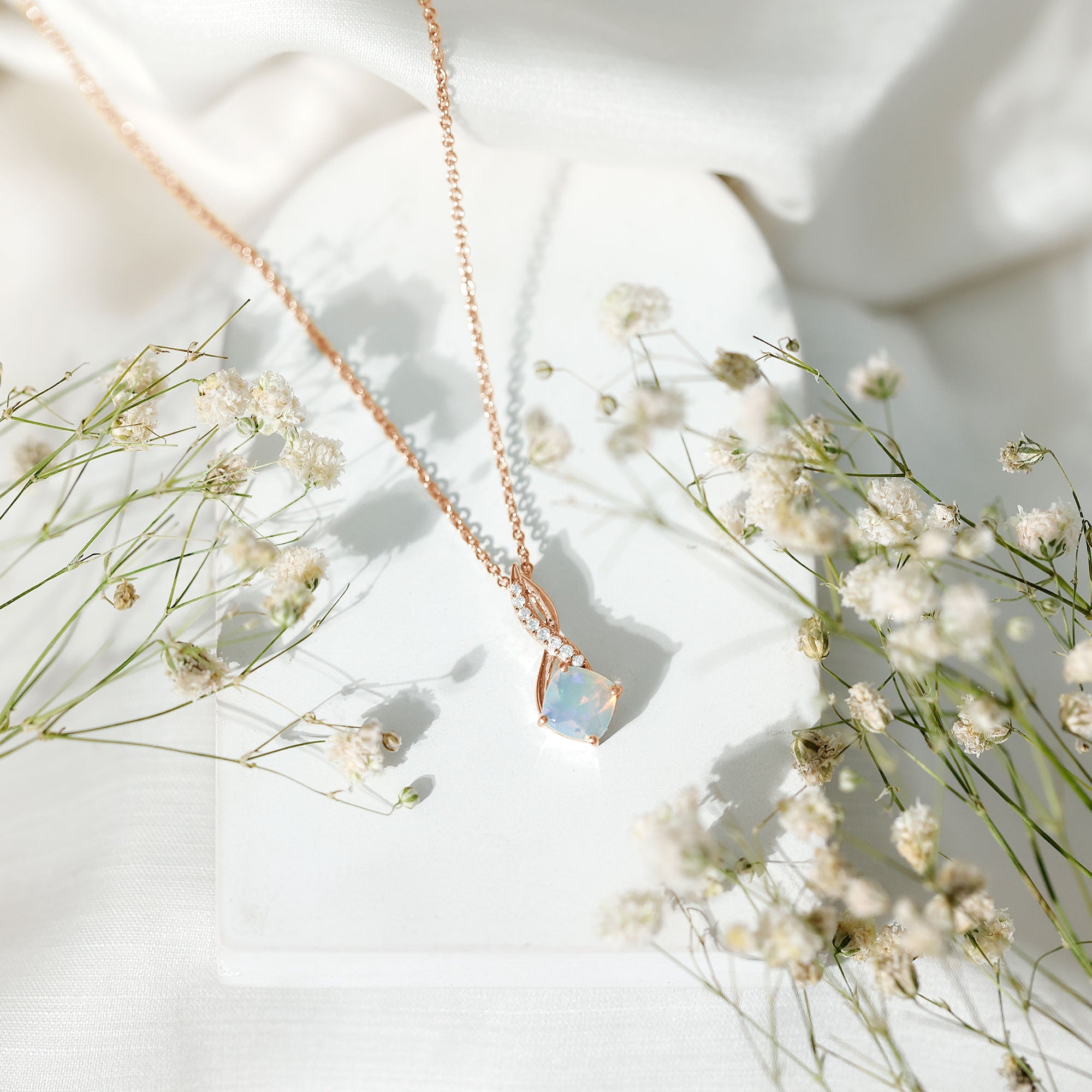 Ethiopian Opal Solitaire Infinity Necklace with Moissanite