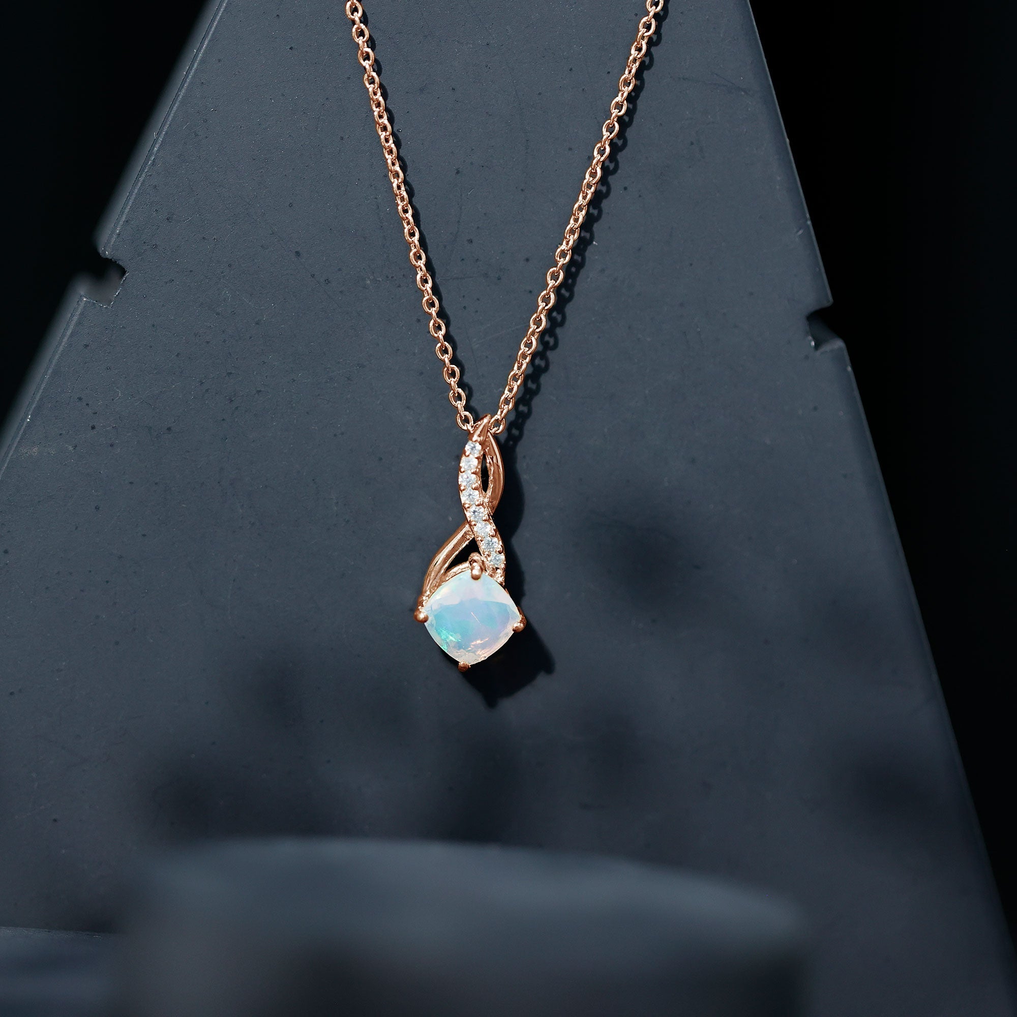 Ethiopian Opal Solitaire Infinity Necklace with Moissanite