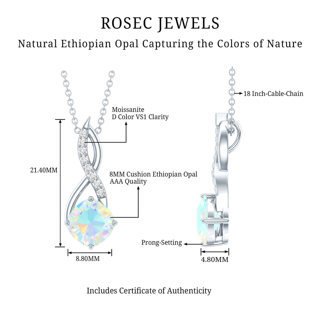 Ethiopian Opal Solitaire Infinity Necklace with Moissanite