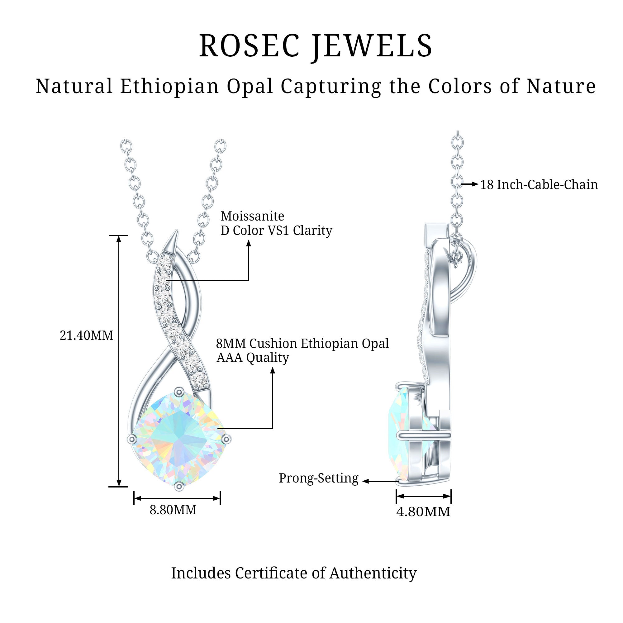 Ethiopian Opal Solitaire Infinity Necklace with Moissanite