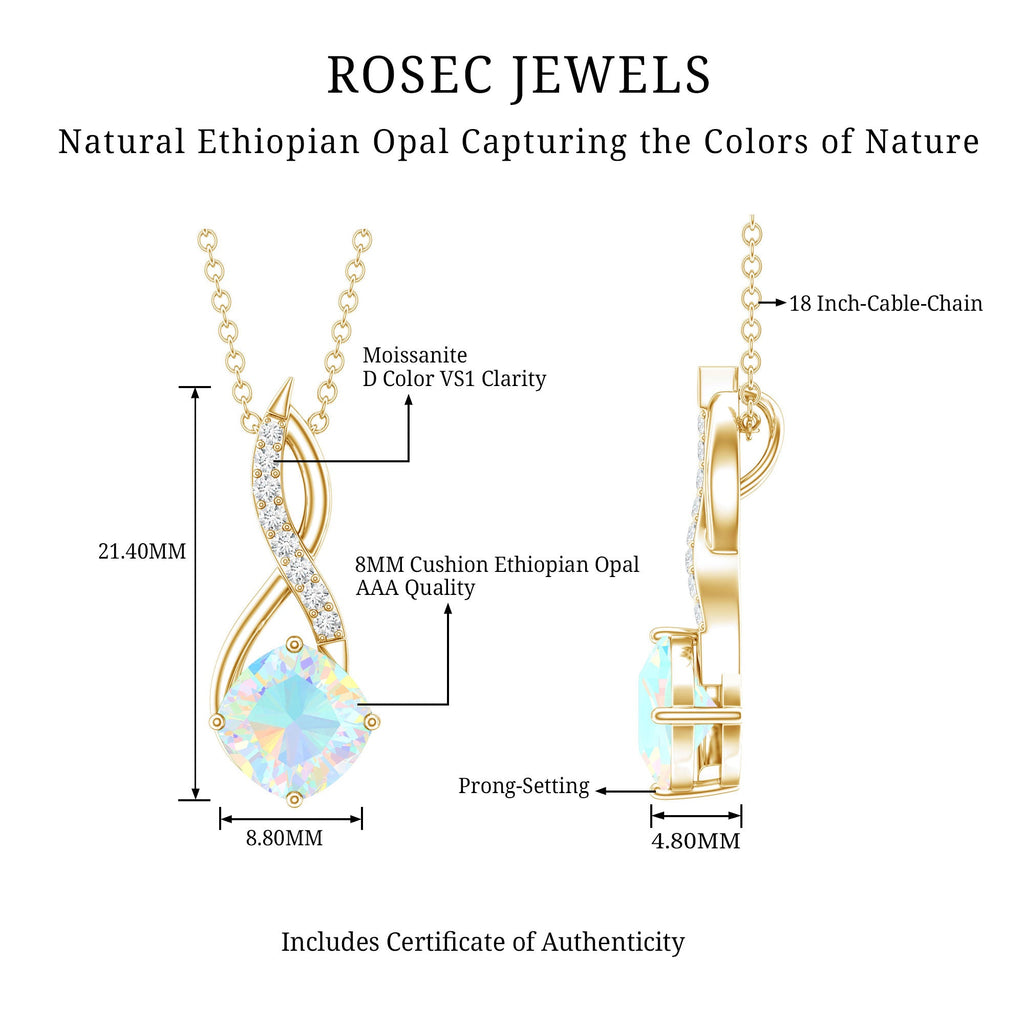 Ethiopian Opal Solitaire Infinity Necklace with Moissanite