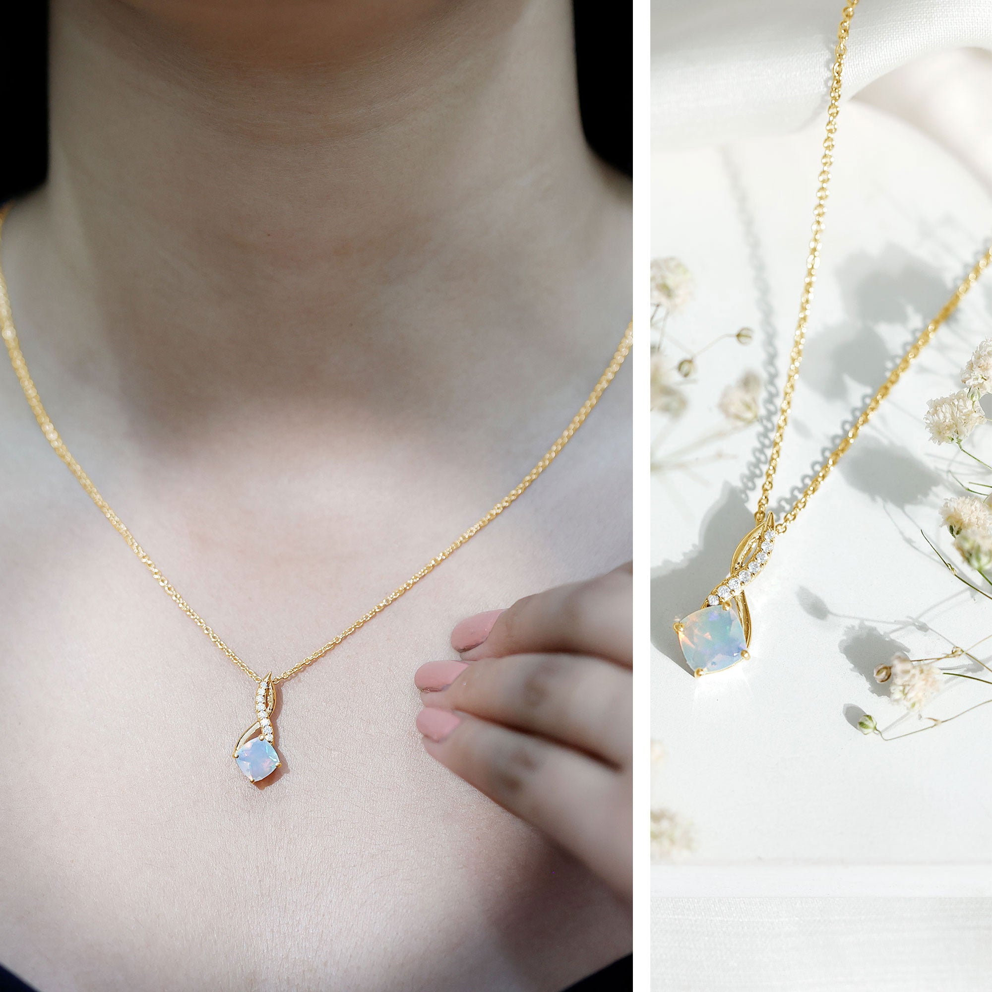 Ethiopian Opal Solitaire Infinity Necklace with Moissanite