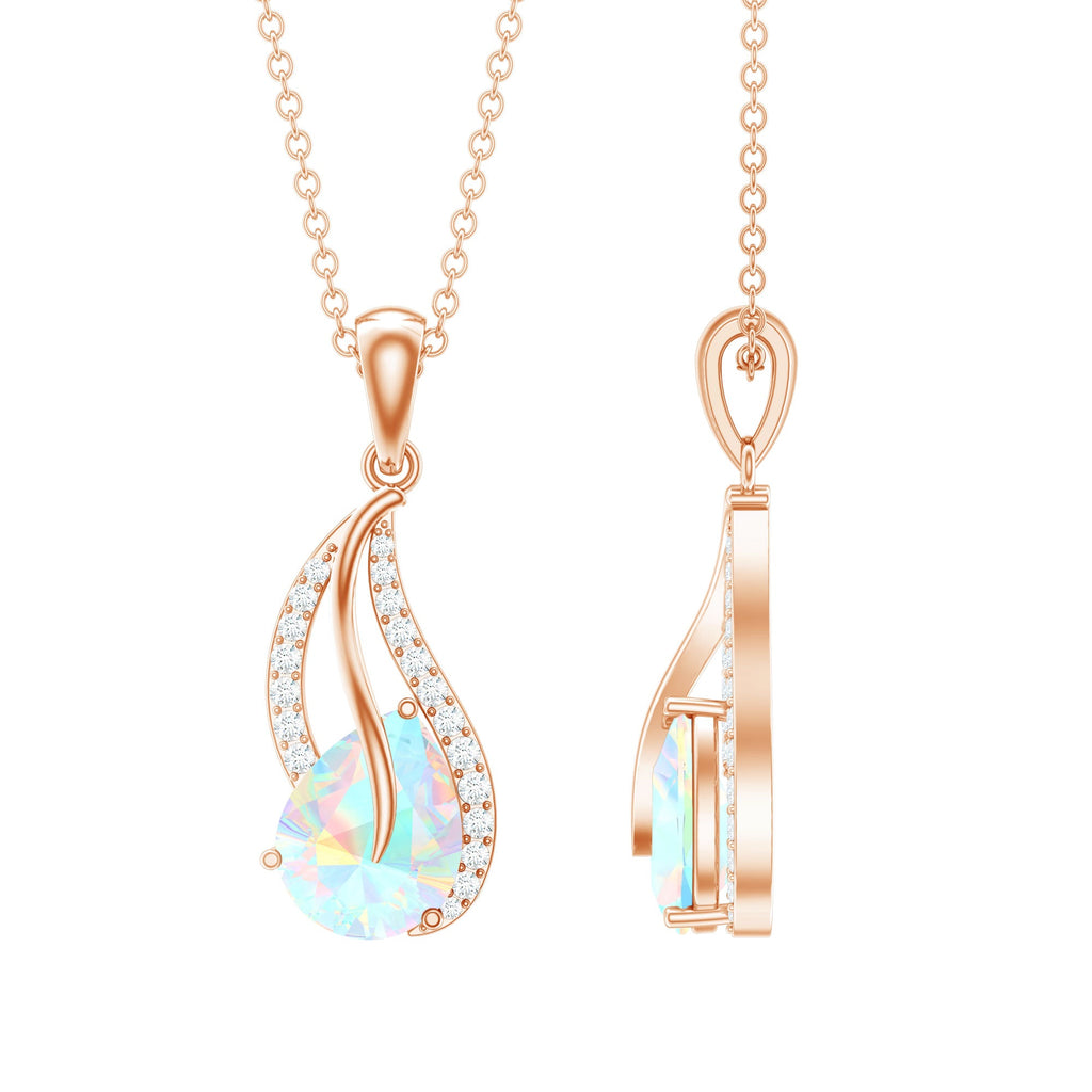 2 Carat Pear Shaped Ethiopian Opal and Diamond Leaf Pendant