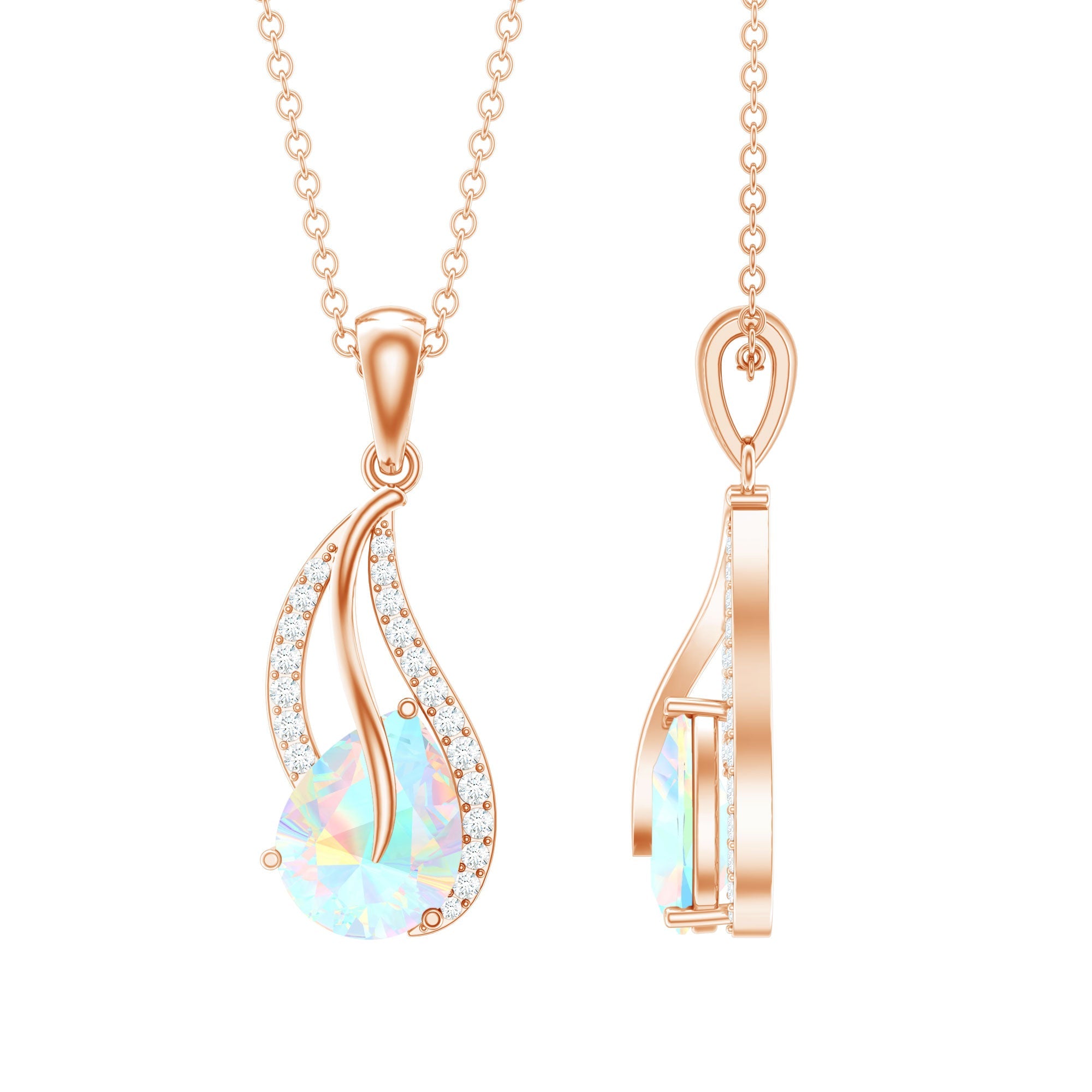 2 Carat Pear Shaped Ethiopian Opal and Diamond Leaf Pendant