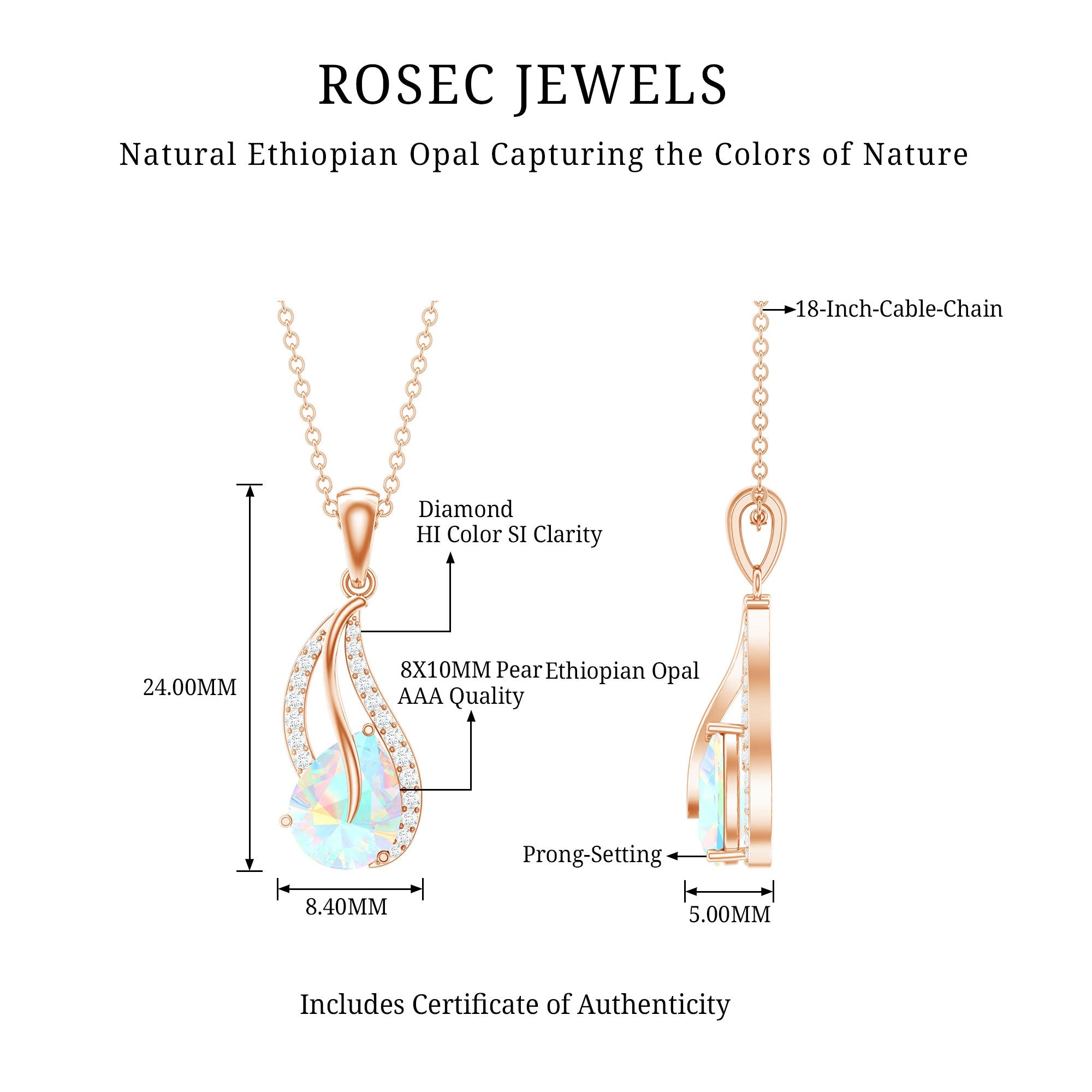 2 Carat Pear Shaped Ethiopian Opal and Diamond Leaf Pendant