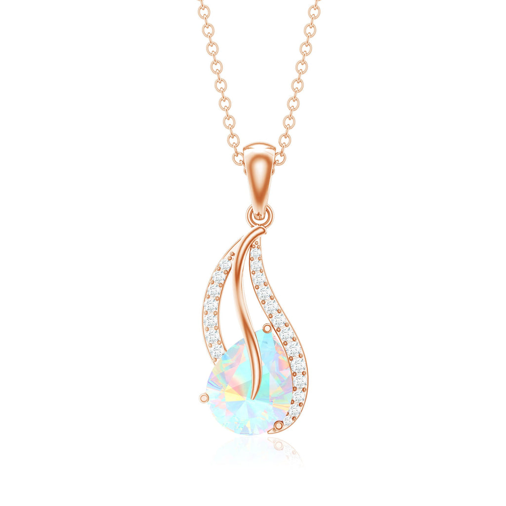 2 Carat Pear Shaped Ethiopian Opal and Diamond Leaf Pendant