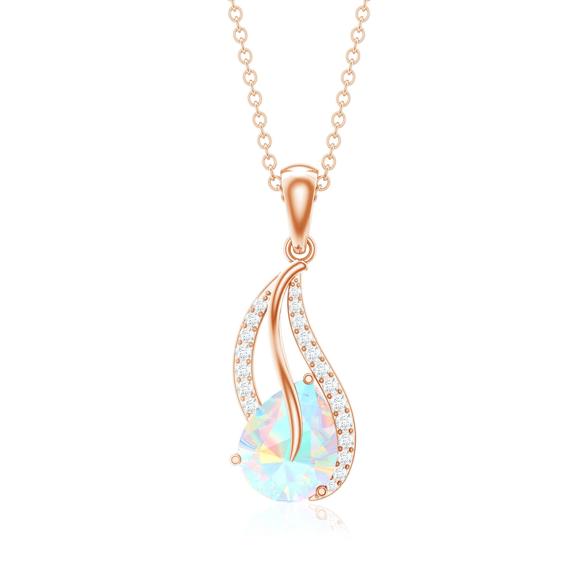 2 Carat Pear Shaped Ethiopian Opal and Diamond Leaf Pendant
