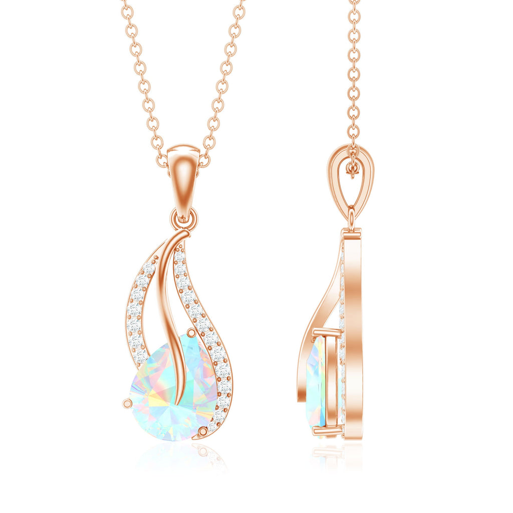 2 Carat Pear Shaped Ethiopian Opal and Diamond Leaf Pendant