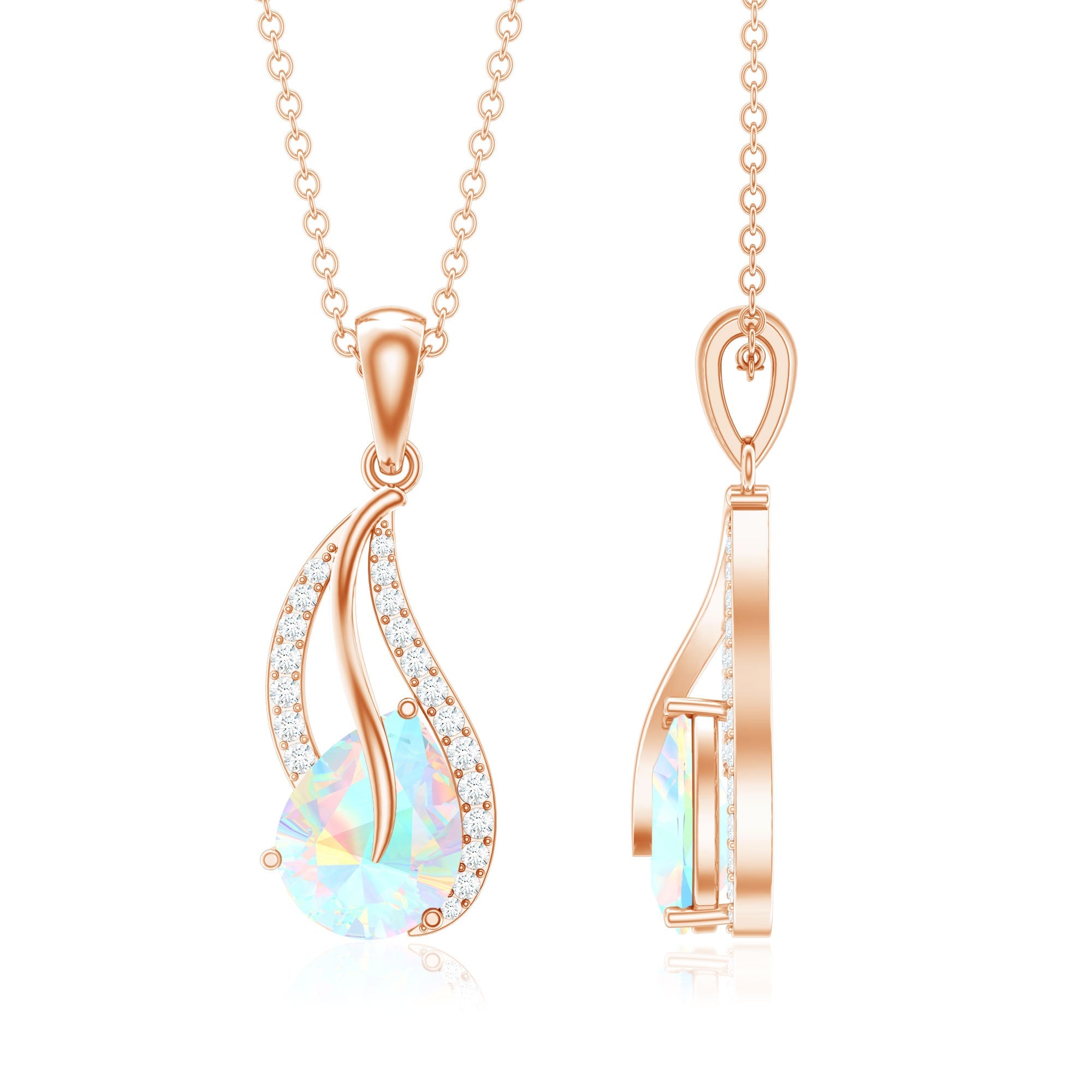 2 Carat Pear Shaped Ethiopian Opal and Diamond Leaf Pendant