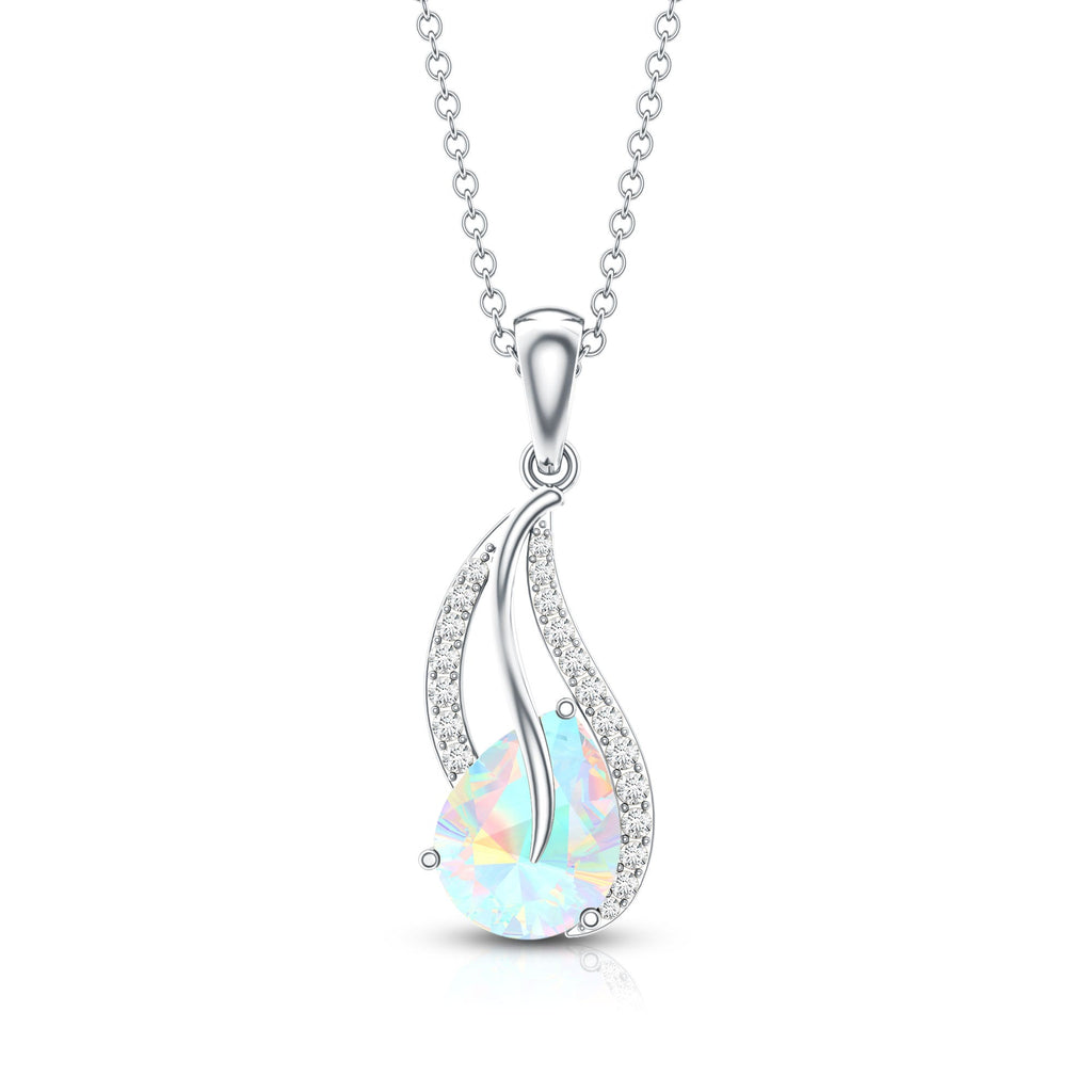 2 Carat Pear Shaped Ethiopian Opal and Diamond Leaf Pendant