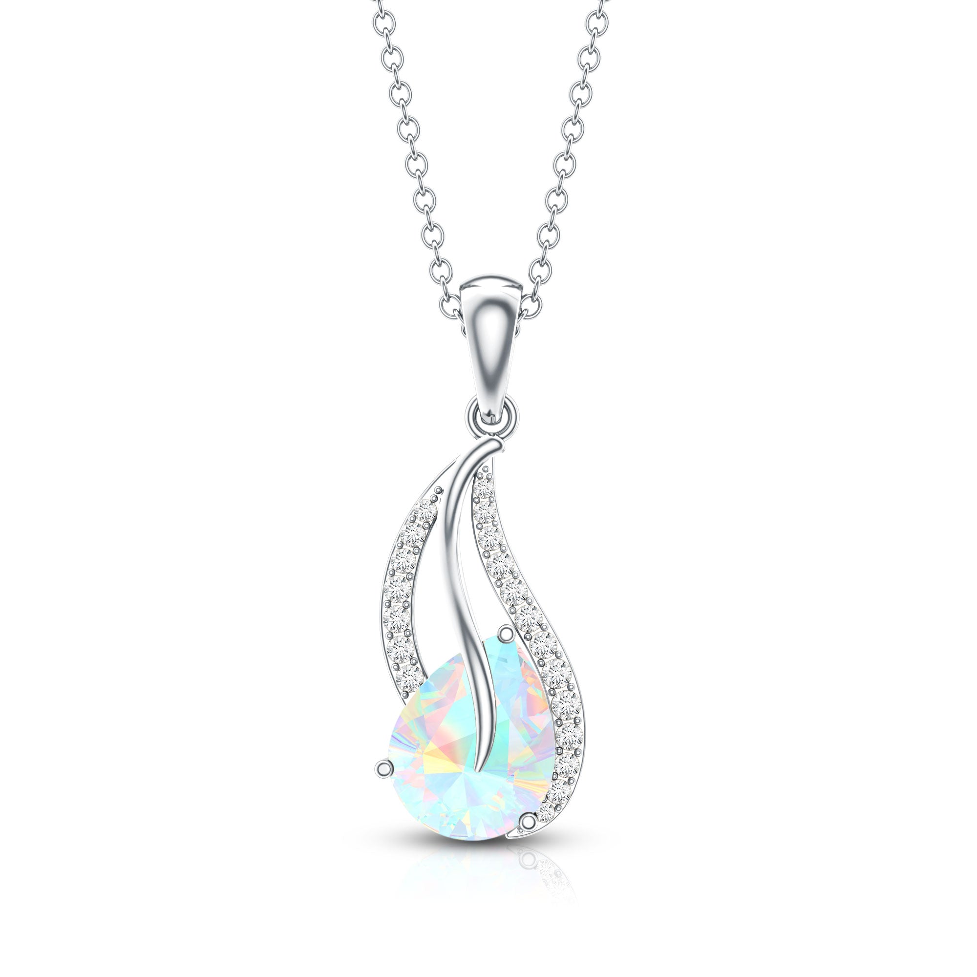 2 Carat Pear Shaped Ethiopian Opal and Diamond Leaf Pendant