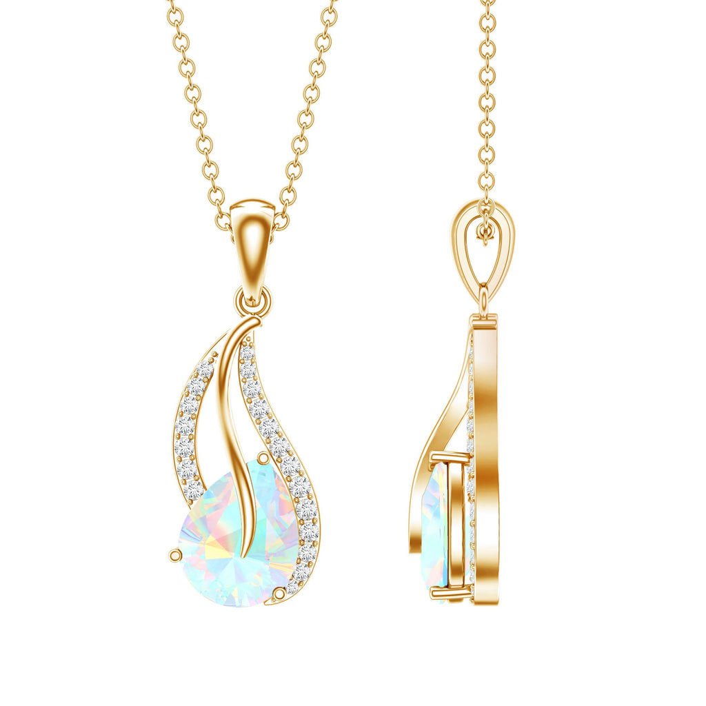2 Carat Pear Shaped Ethiopian Opal and Diamond Leaf Pendant