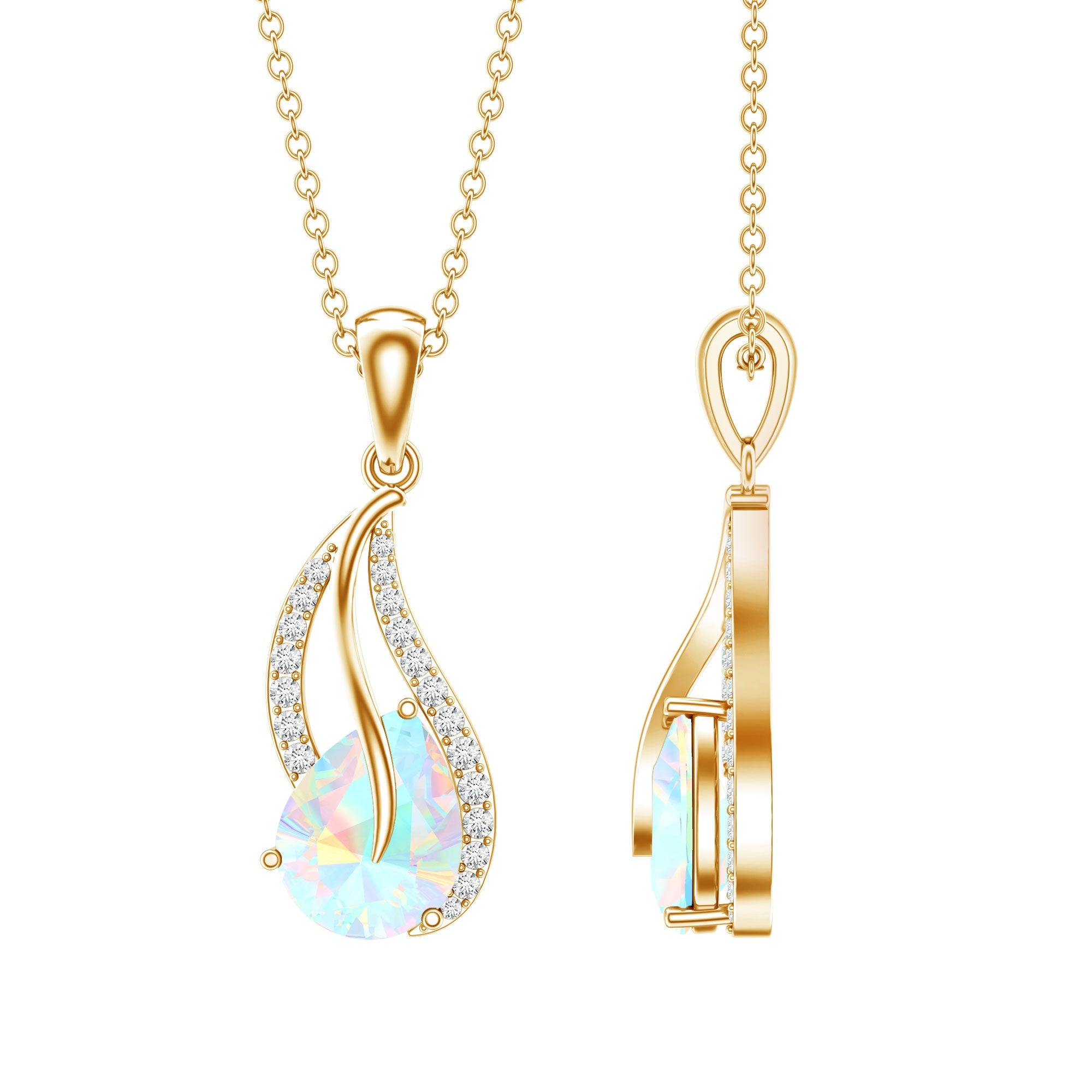 2 Carat Pear Shaped Ethiopian Opal and Diamond Leaf Pendant