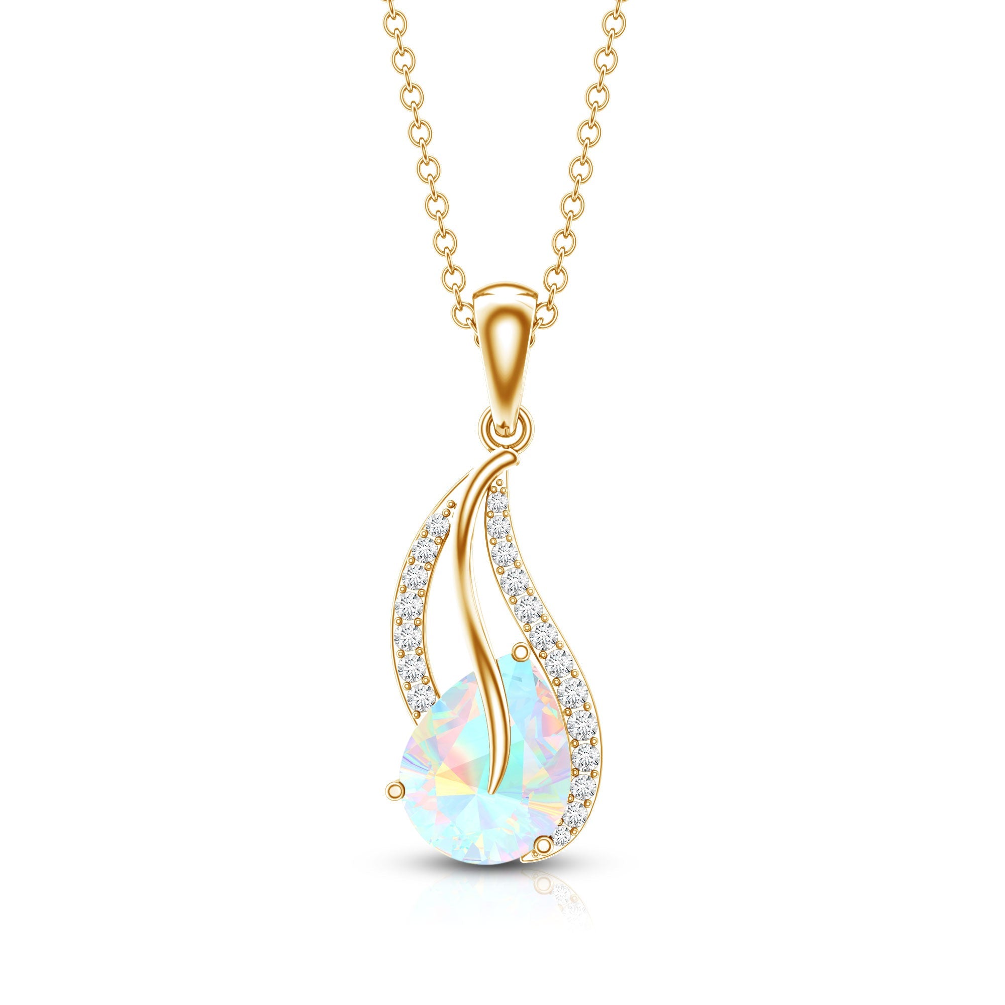 2 Carat Pear Shaped Ethiopian Opal and Diamond Leaf Pendant