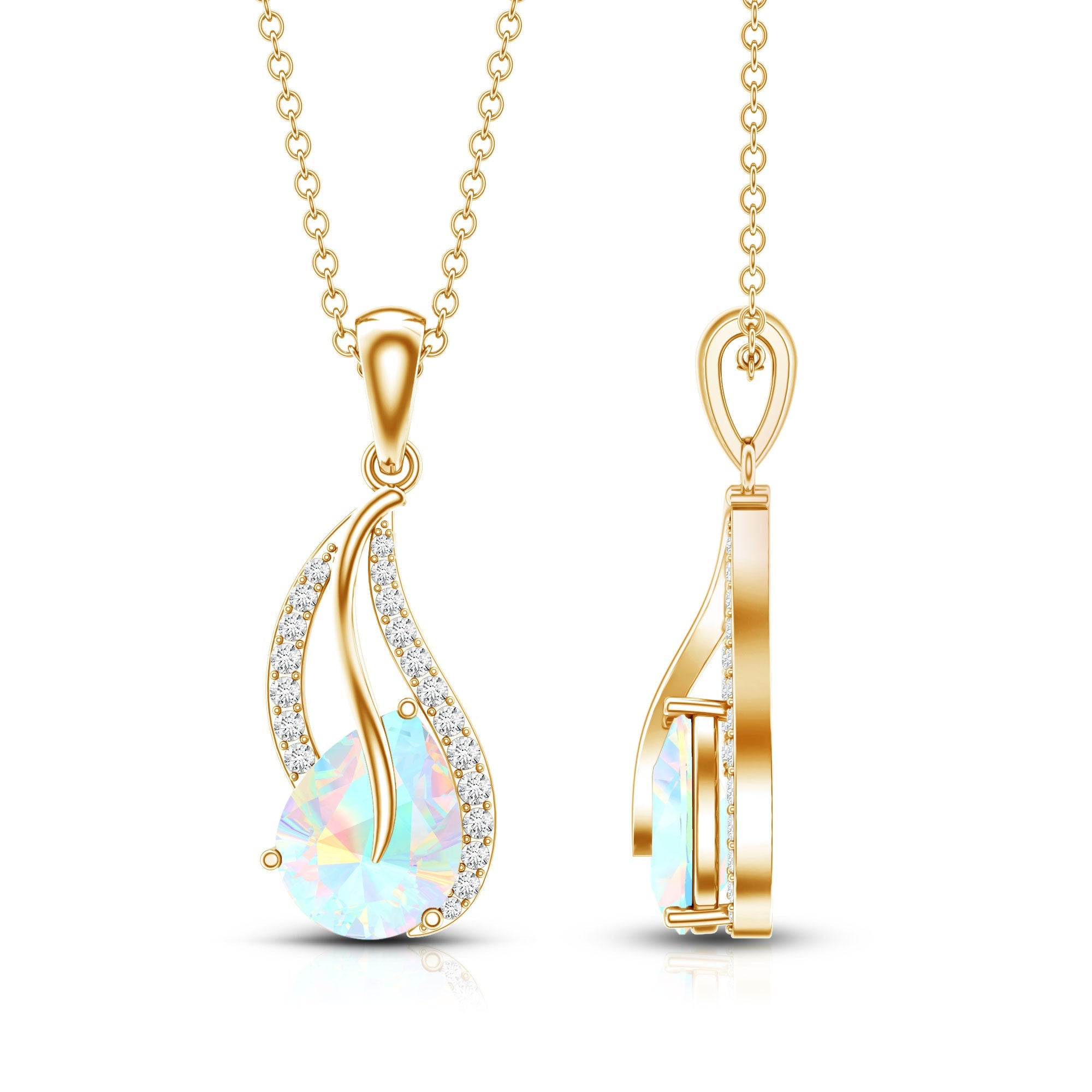 2 Carat Pear Shaped Ethiopian Opal and Diamond Leaf Pendant