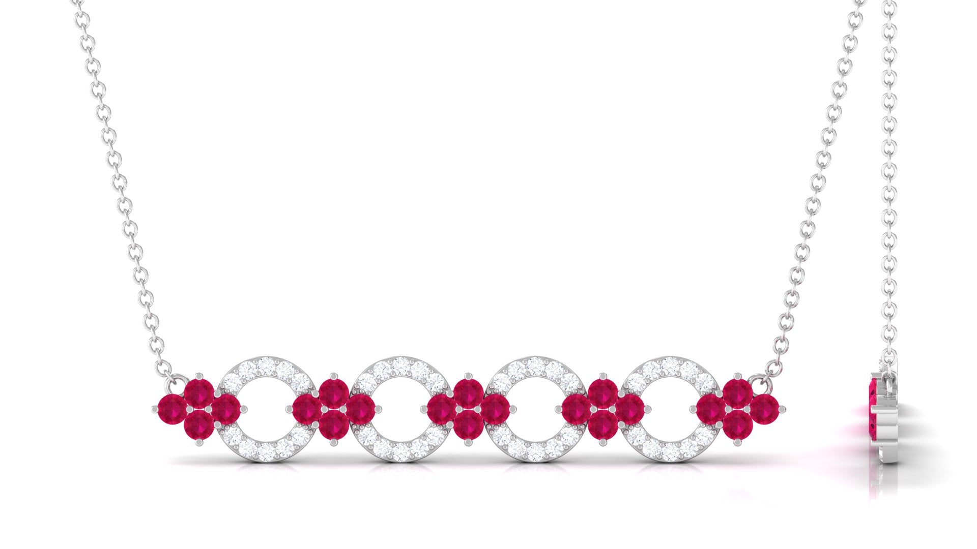 Genuine Ruby and Diamond Bridal Bar Necklace