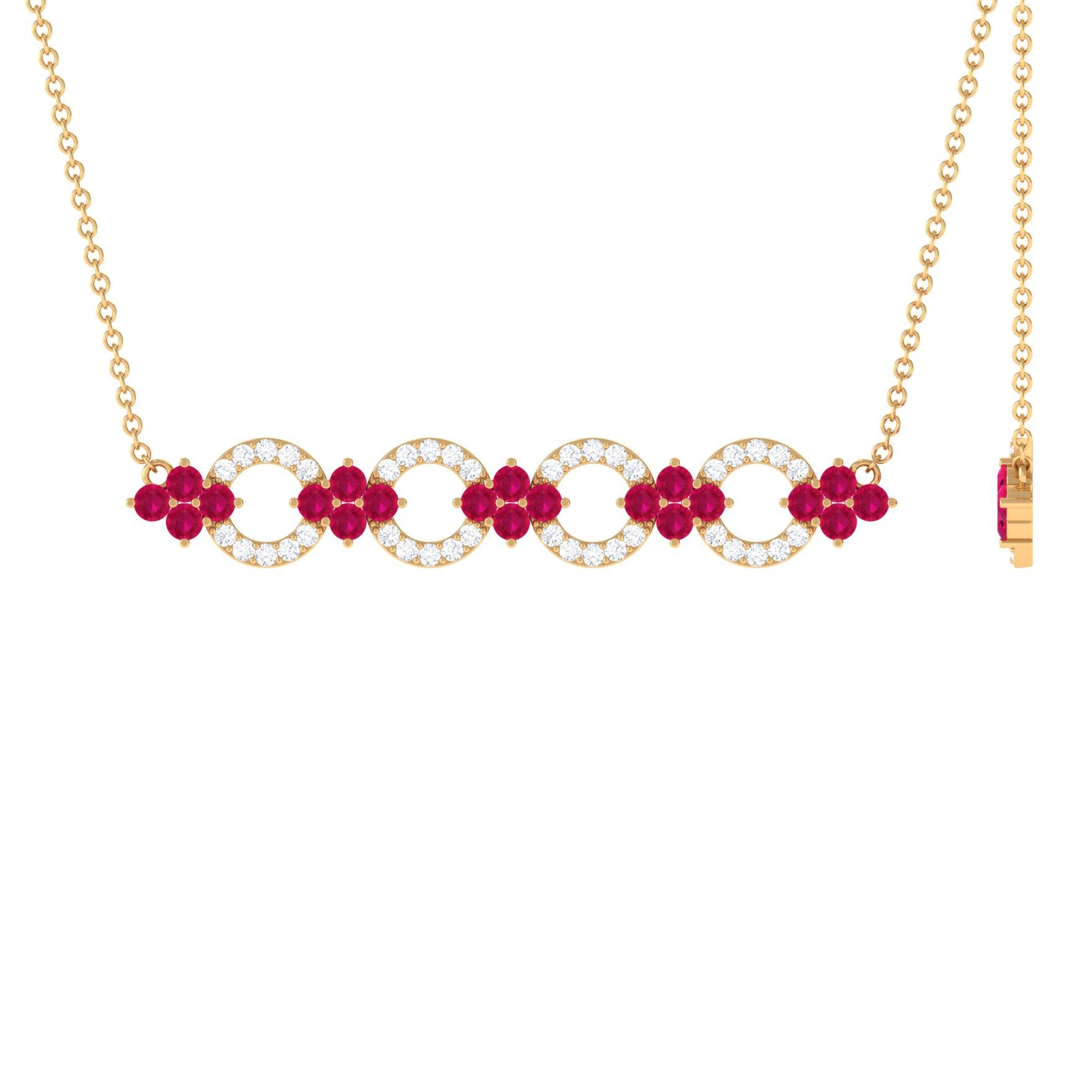 Genuine Ruby and Diamond Bridal Bar Necklace