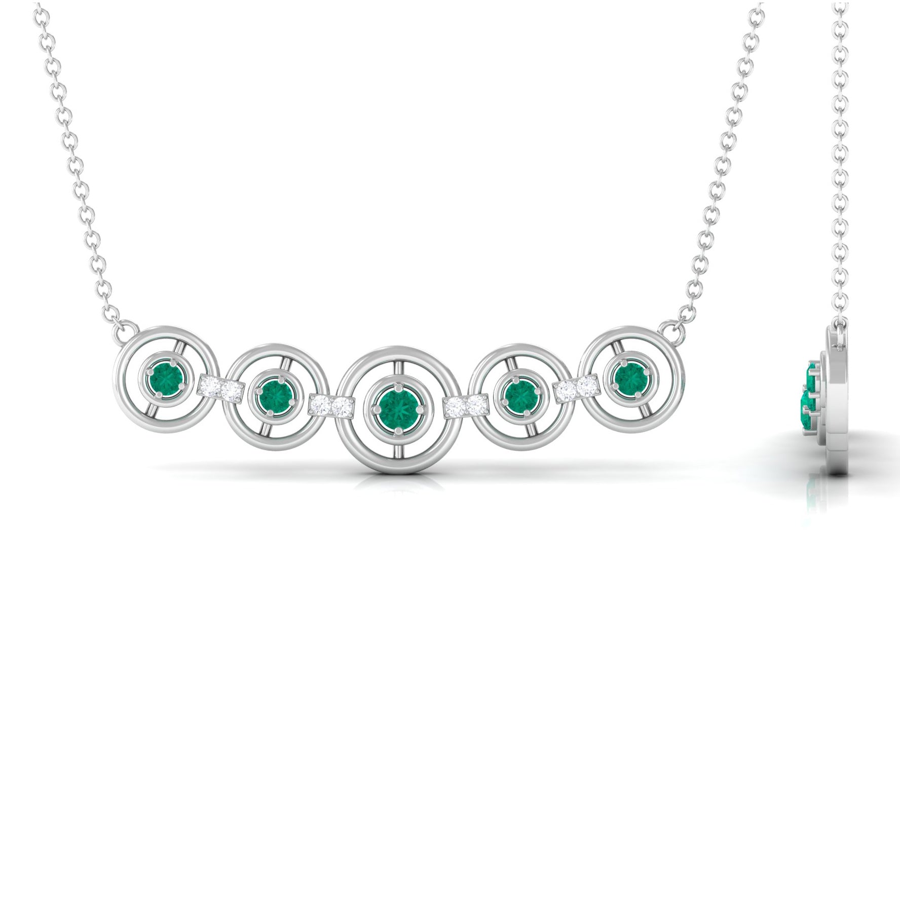 Contemporary Emerald Bar Necklace with Diamond