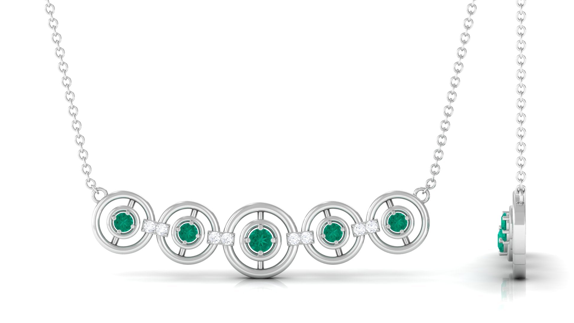 Contemporary Emerald Bar Necklace with Diamond
