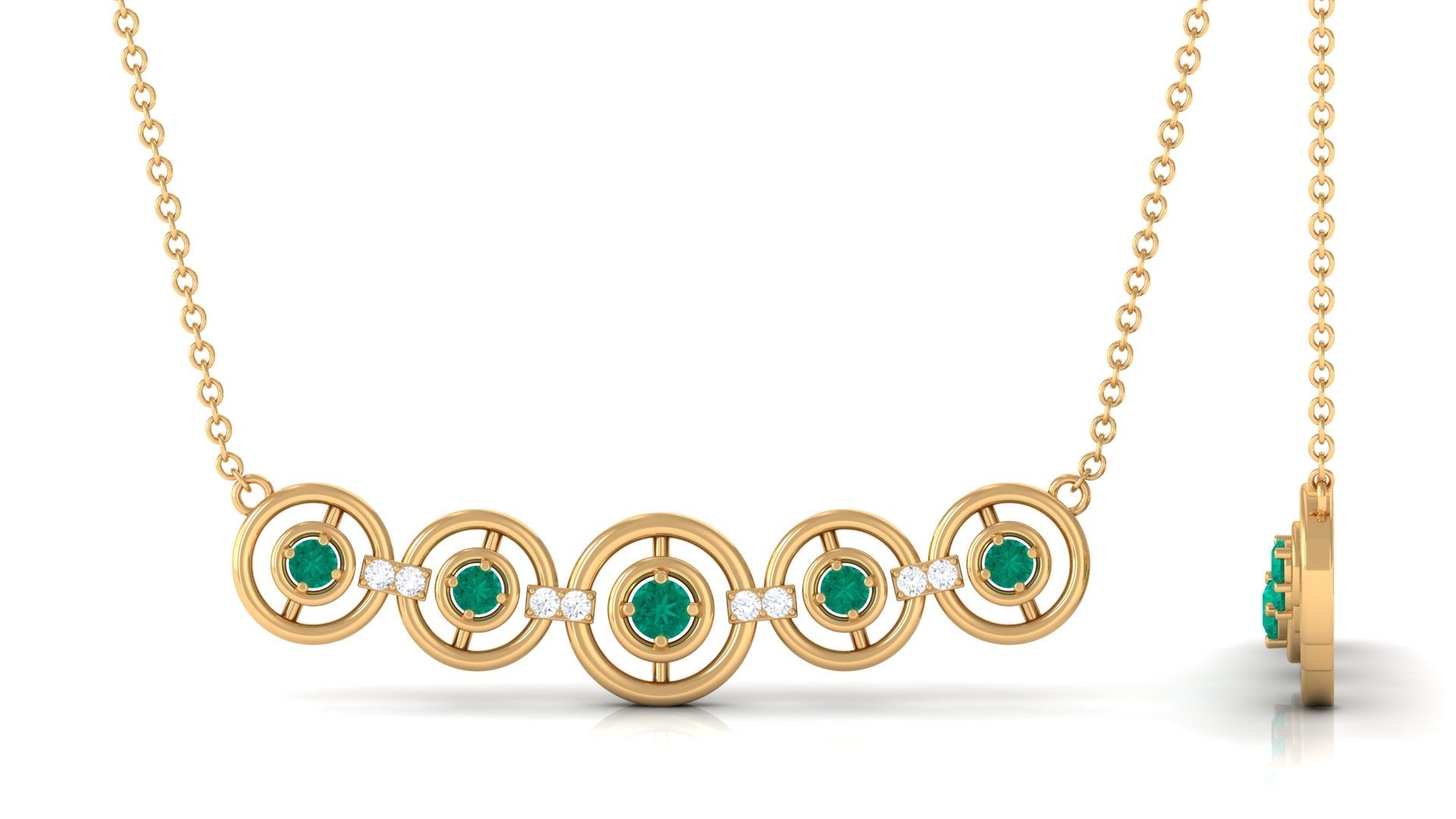 Contemporary Emerald Bar Necklace with Diamond
