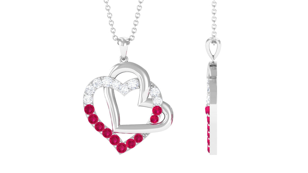 Real Ruby and Moissanite Interlock Heart Pendant