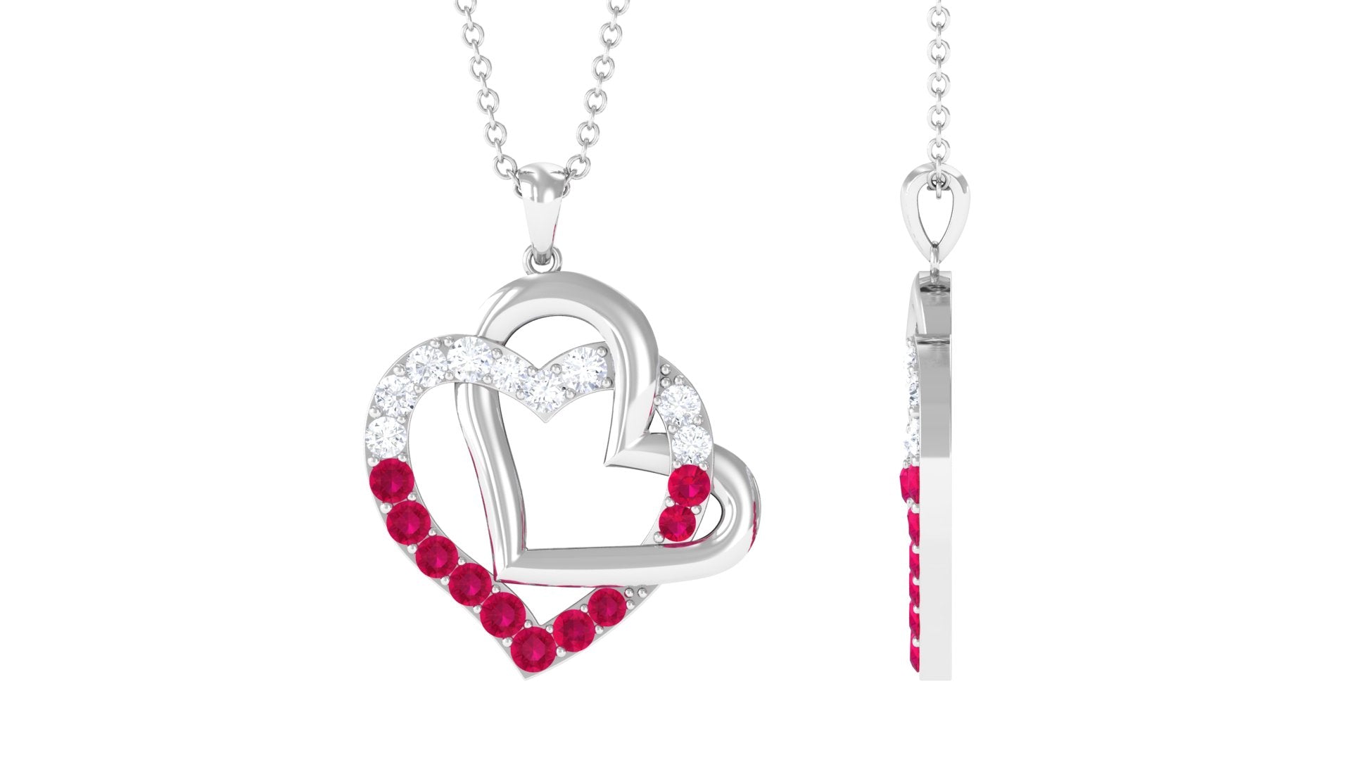 Real Ruby and Moissanite Interlock Heart Pendant