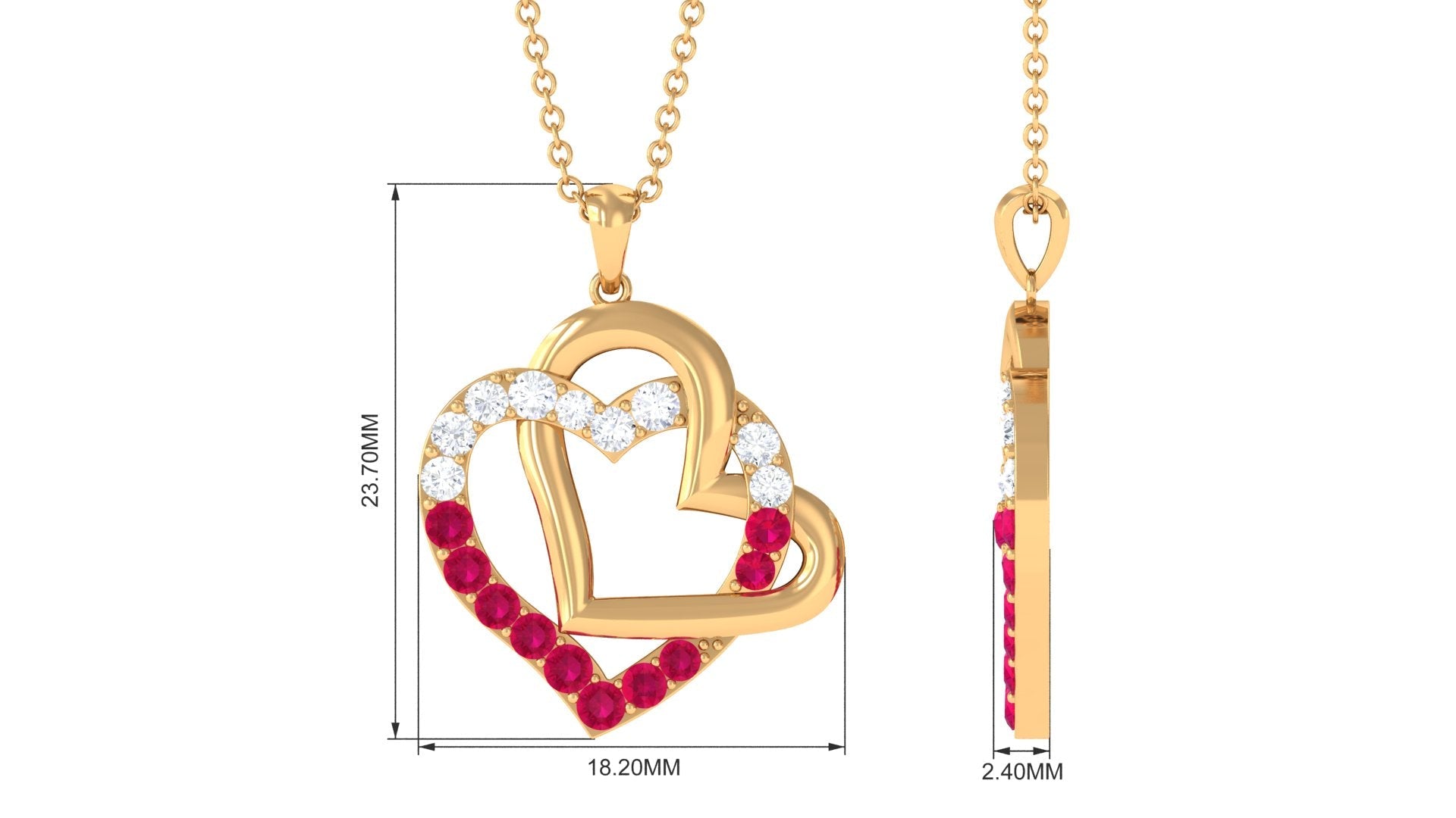 Real Ruby and Moissanite Interlock Heart Pendant