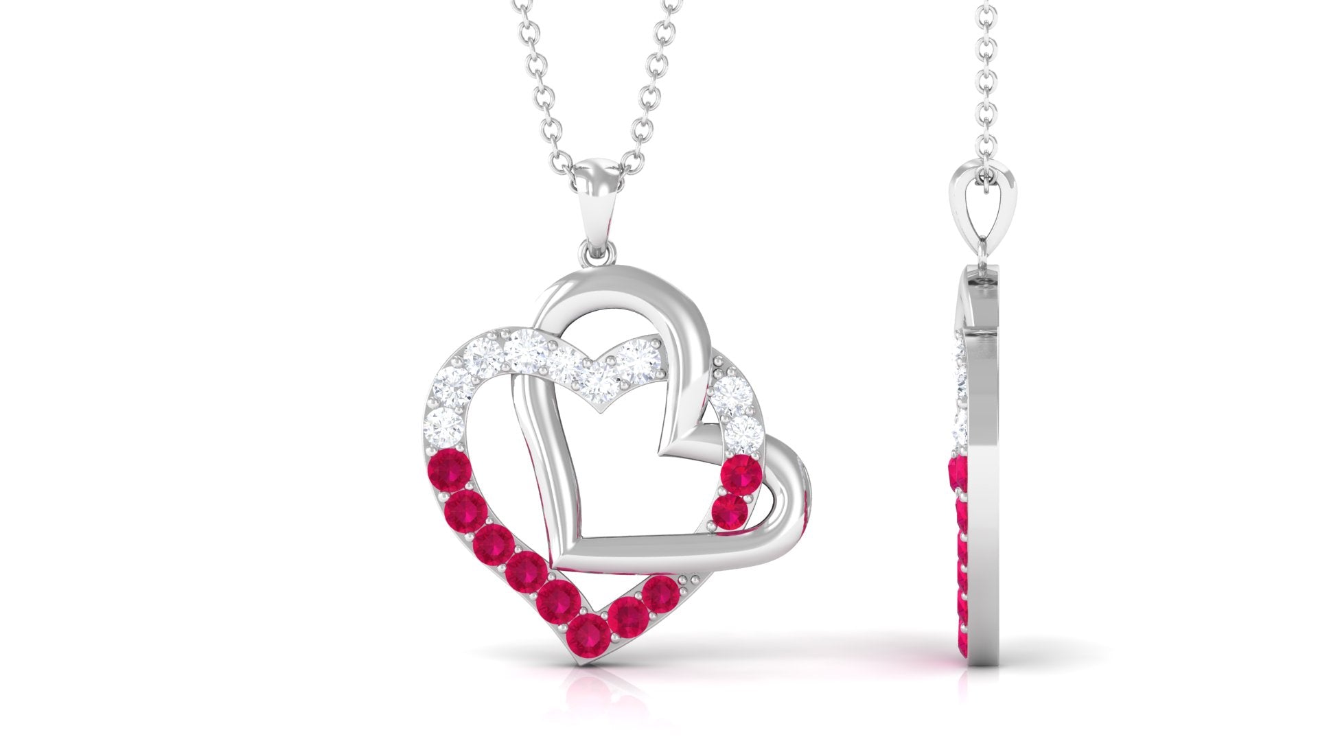 Real Ruby and Moissanite Interlock Heart Pendant