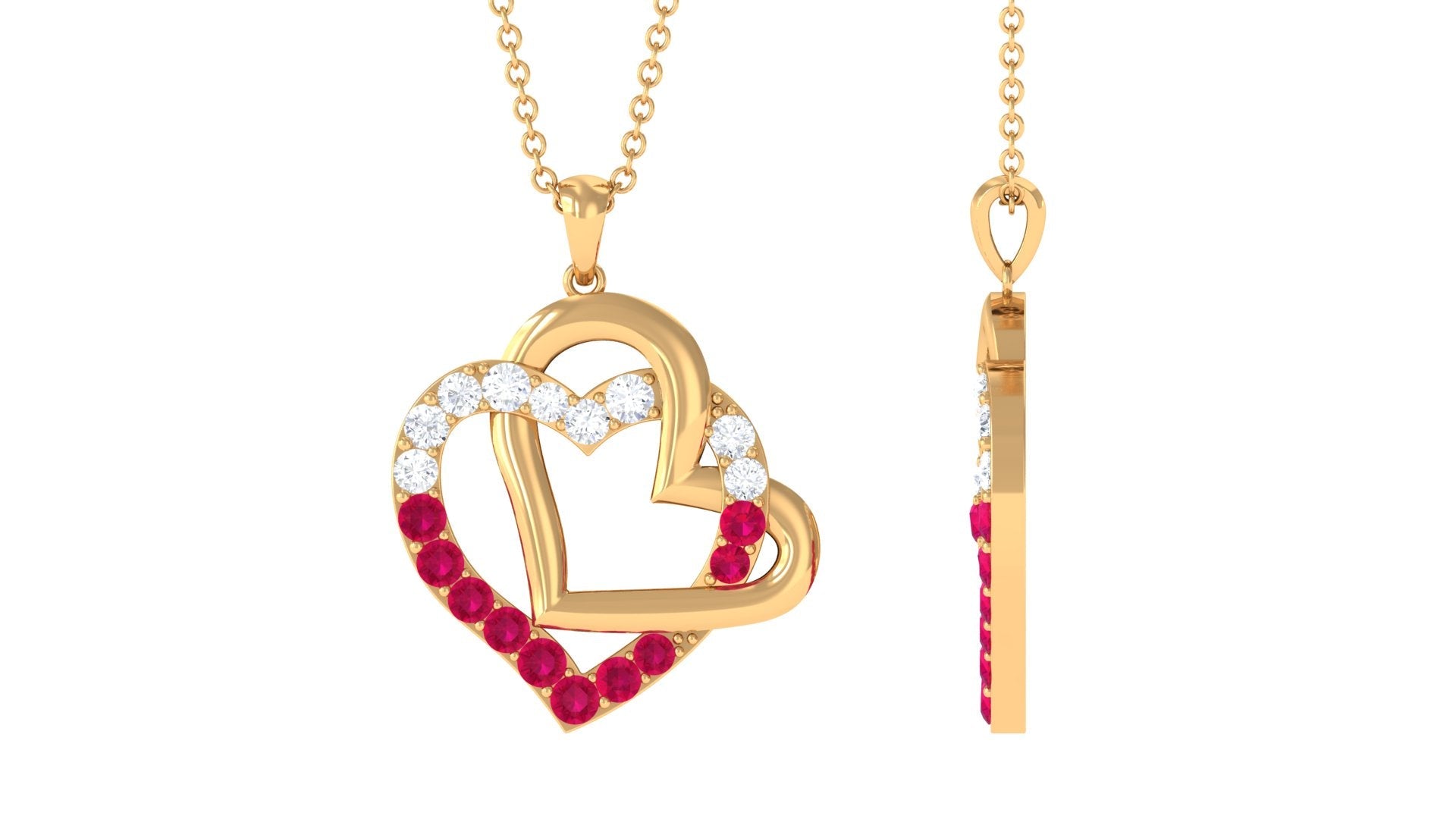 Real Ruby and Moissanite Interlock Heart Pendant