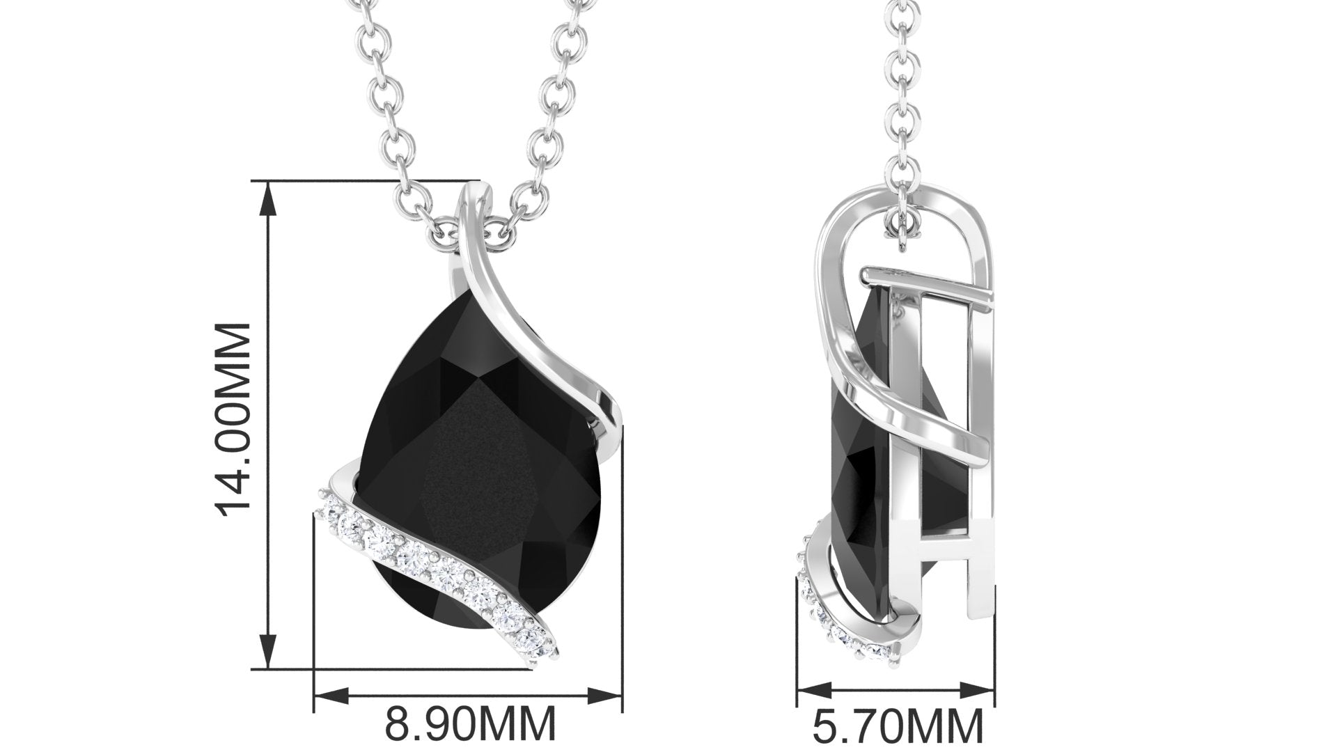 Natural 1.75 Carat Pear Shape Black Spinel Pendant Necklace with Diamond