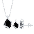Pear Shaped Black Spinel and Moissanite Teardrop Necklace Earrings Set