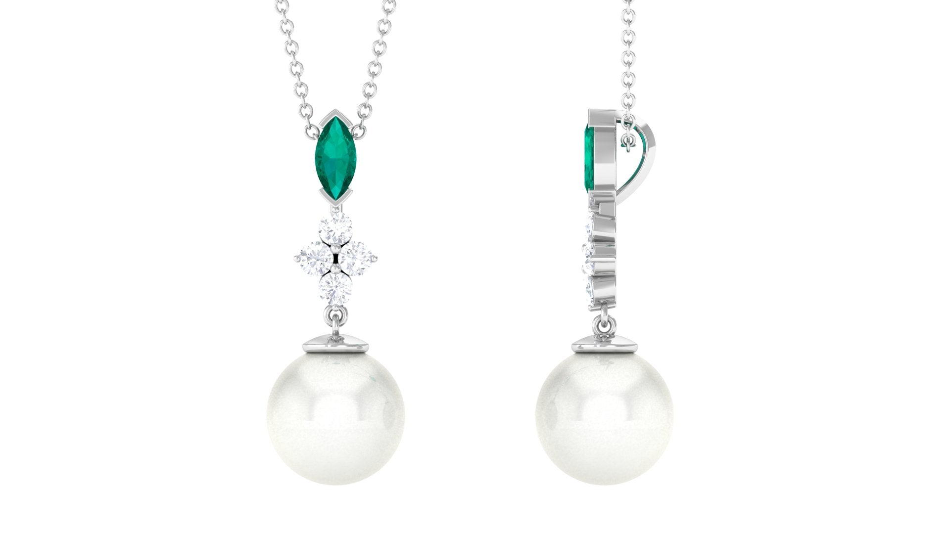 8 Carat Cultured Freshwater Pearl Pendant with Emerald and Diamond