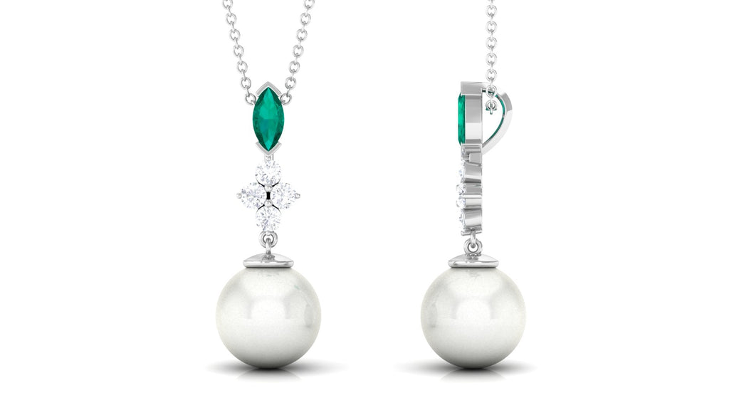 8 Carat Cultured Freshwater Pearl Pendant with Emerald and Diamond