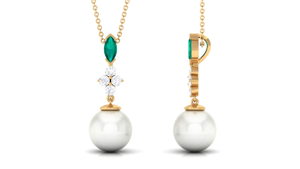 8 Carat Cultured Freshwater Pearl Pendant with Emerald and Diamond