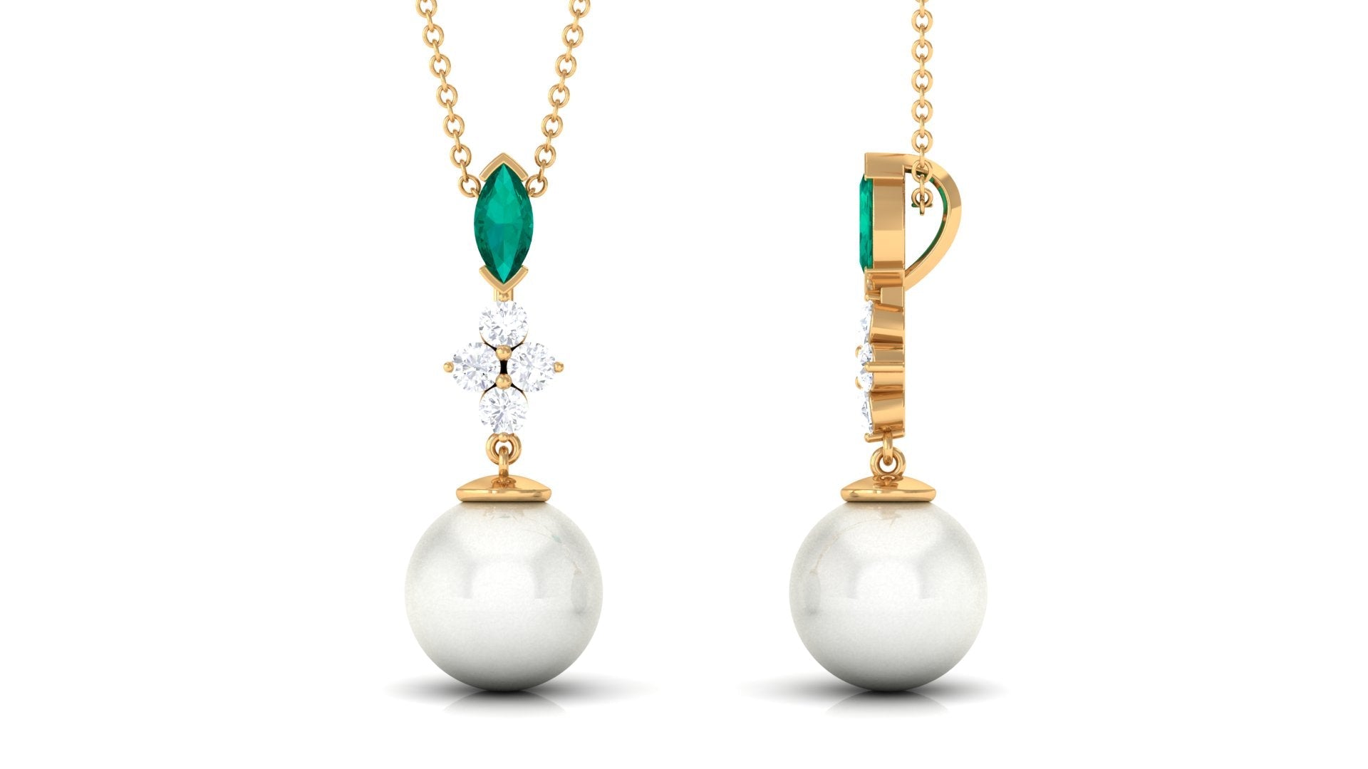 8 Carat Cultured Freshwater Pearl Pendant with Emerald and Diamond