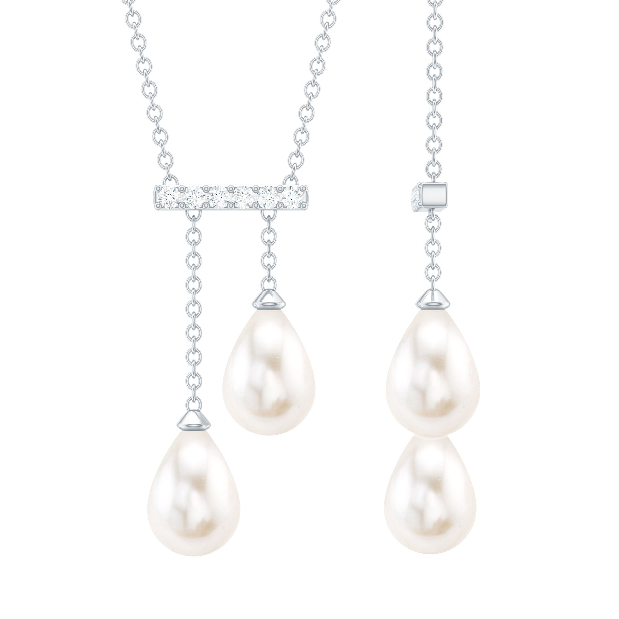 Genuine Freshwater Pearl and Diamond Bar Drop Necklace with Certificate