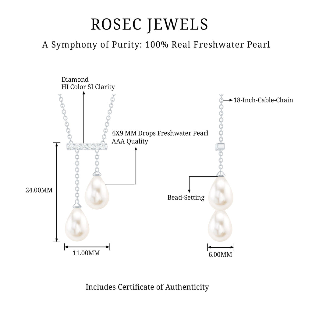 Genuine Freshwater Pearl and Diamond Bar Drop Necklace with Certificate