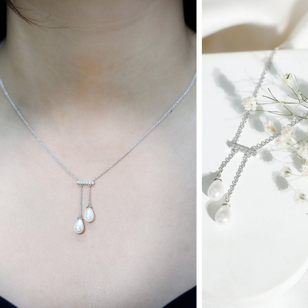 Genuine Freshwater Pearl and Diamond Bar Drop Necklace with Certificate