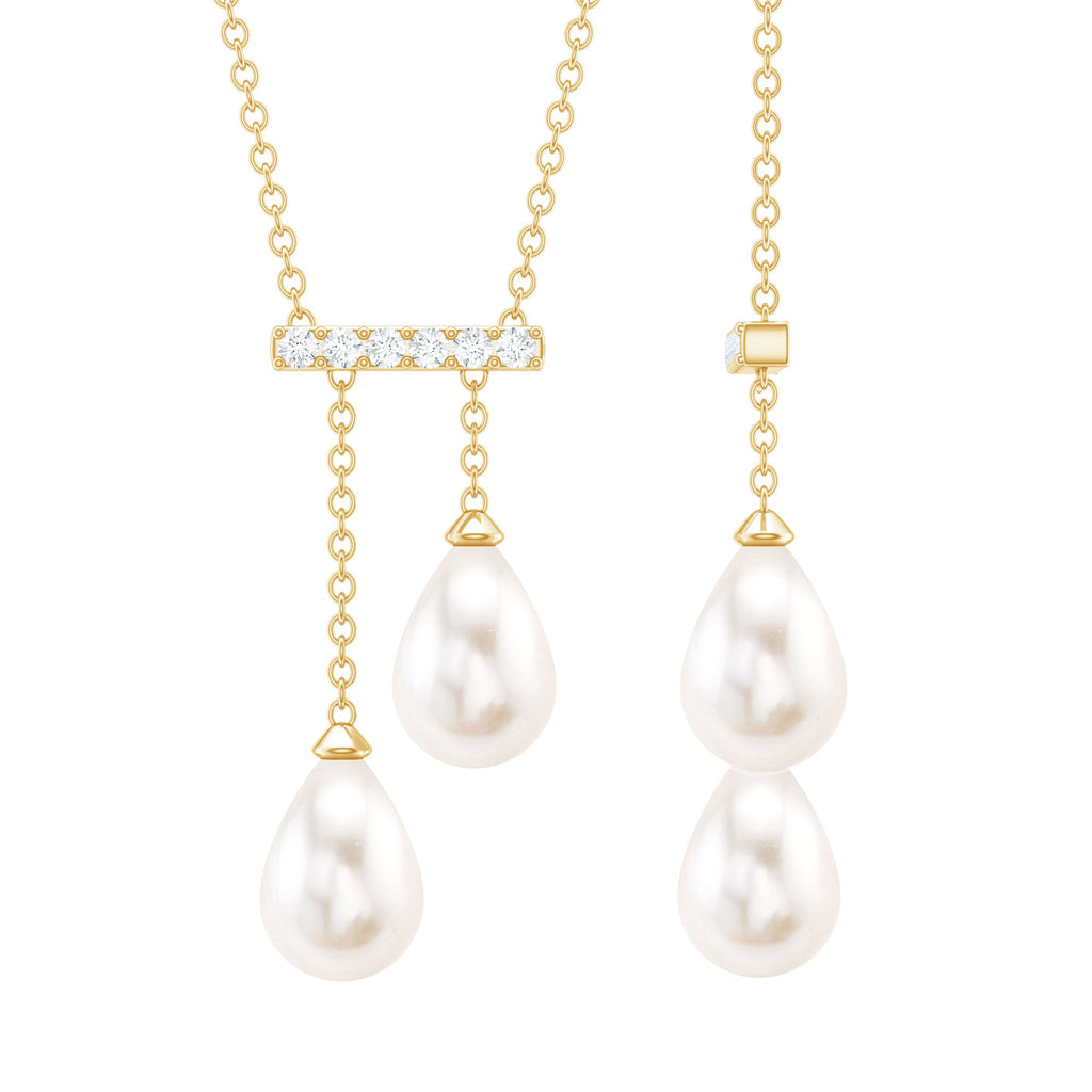 Genuine Freshwater Pearl and Diamond Bar Drop Necklace with Certificate