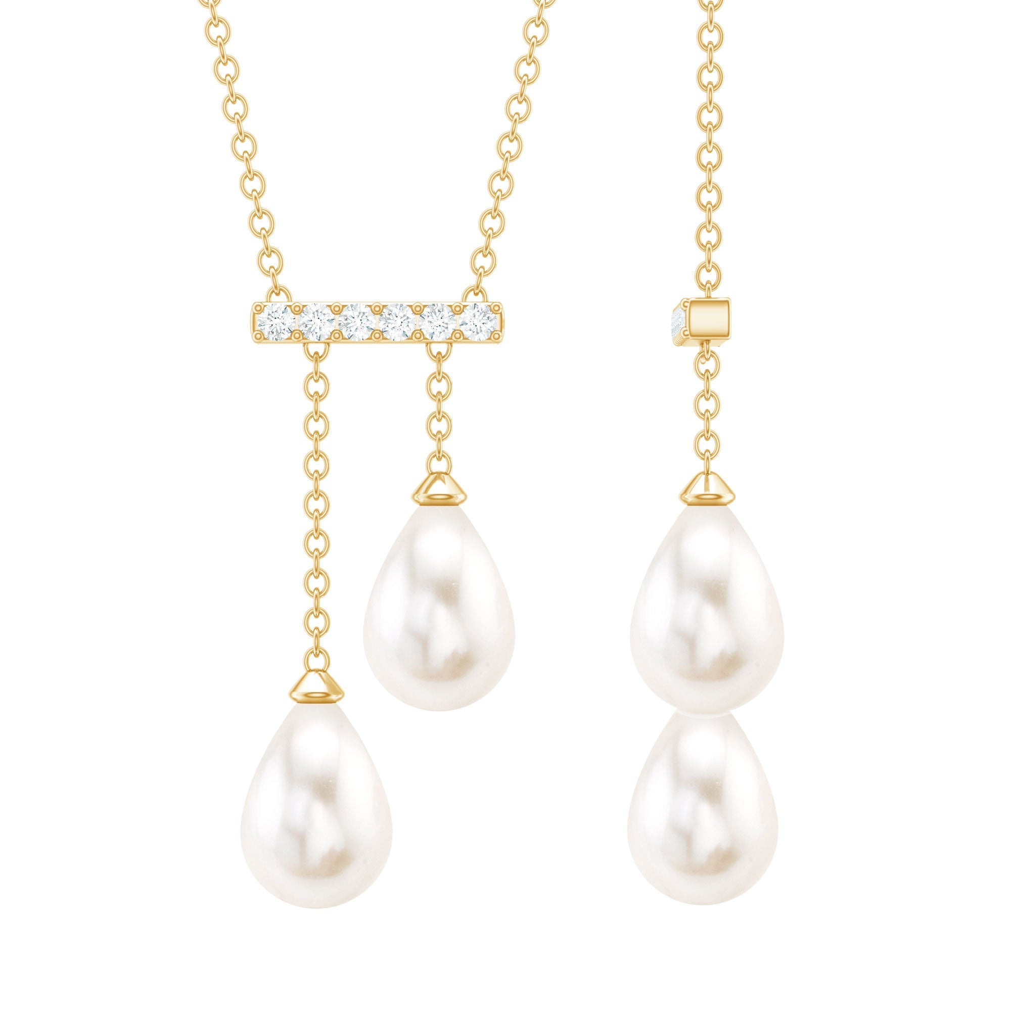 Genuine Freshwater Pearl and Diamond Bar Drop Necklace with Certificate