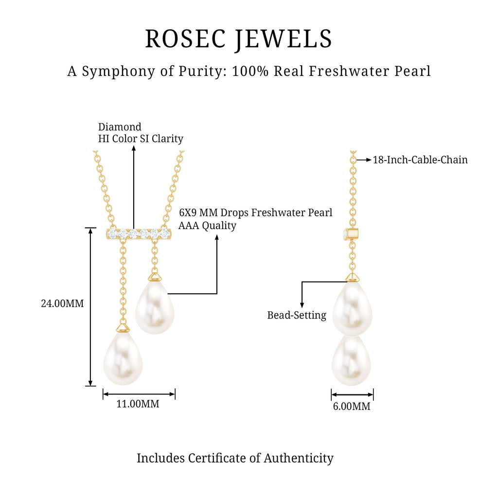 Genuine Freshwater Pearl and Diamond Bar Drop Necklace with Certificate