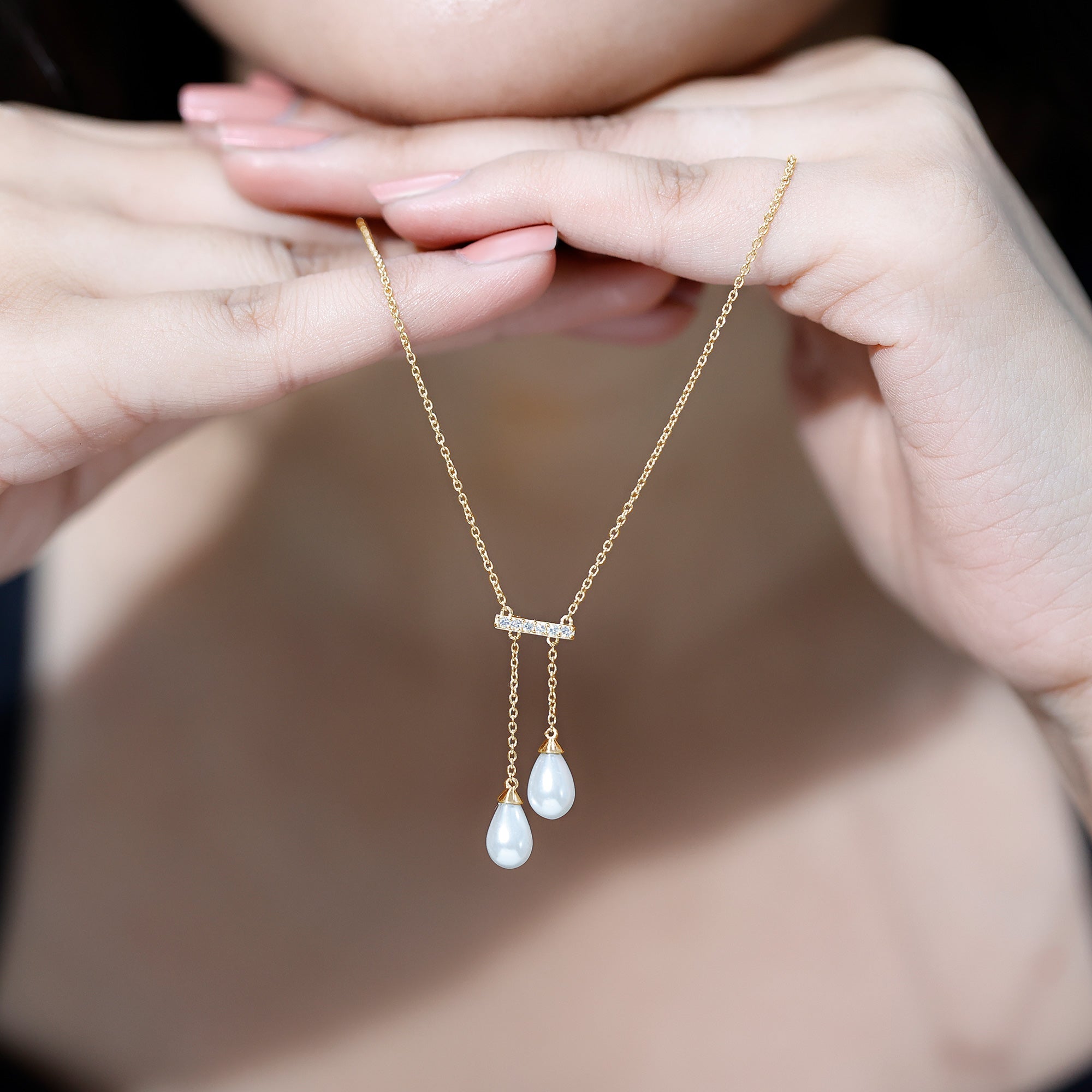 Genuine Freshwater Pearl and Diamond Bar Drop Necklace with Certificate