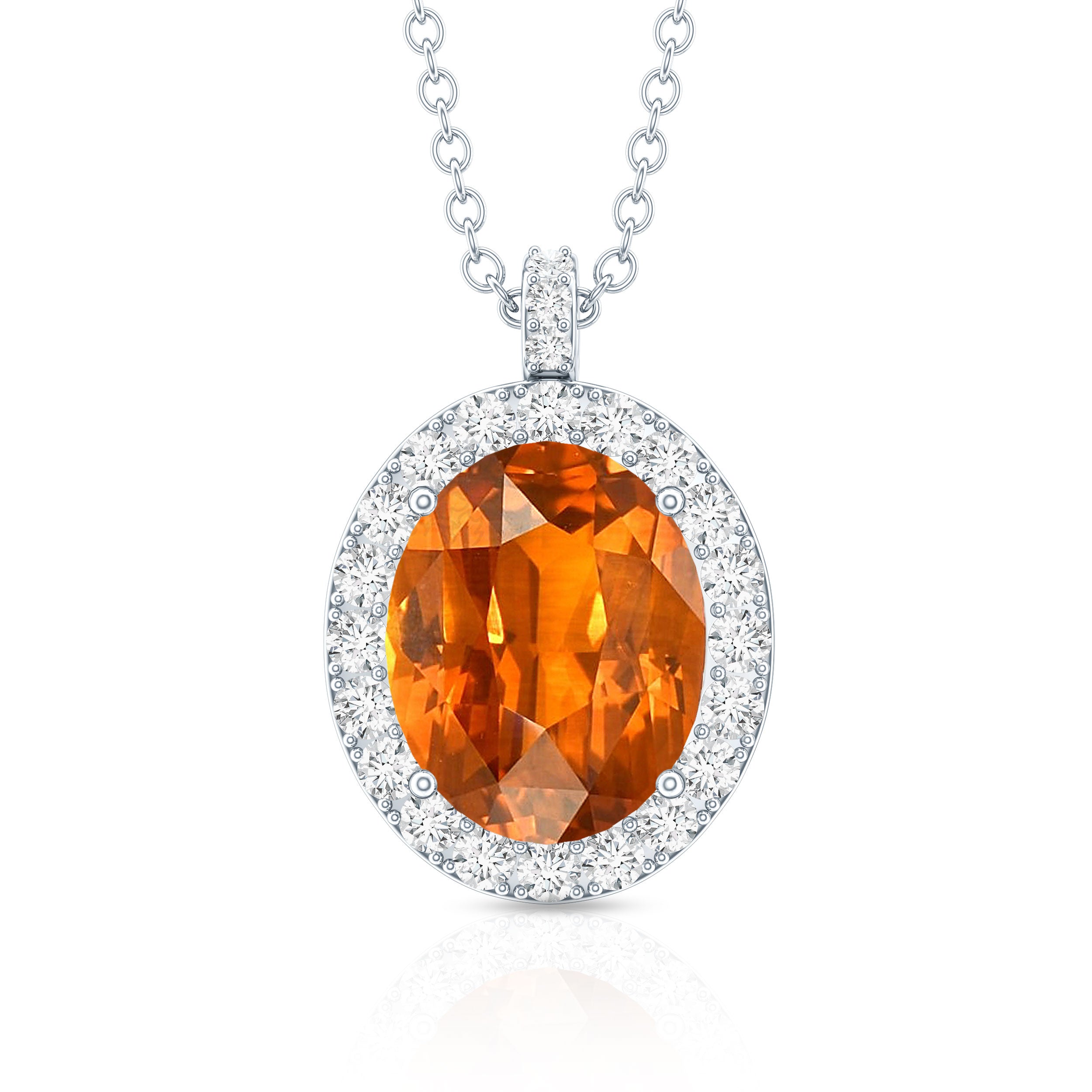 Oval Created Orange Sapphire and Diamond Halo Pendant