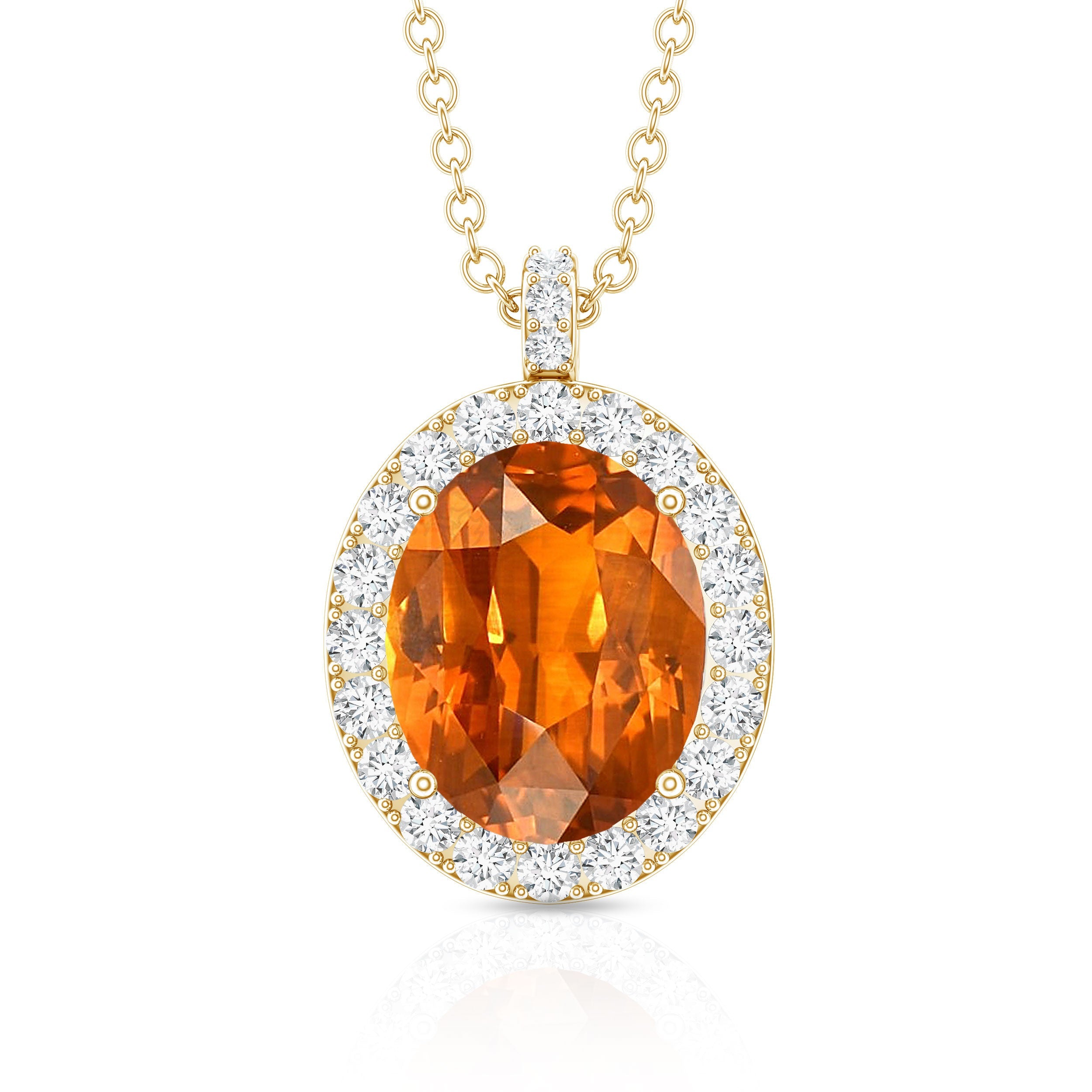 Oval Created Orange Sapphire and Diamond Halo Pendant